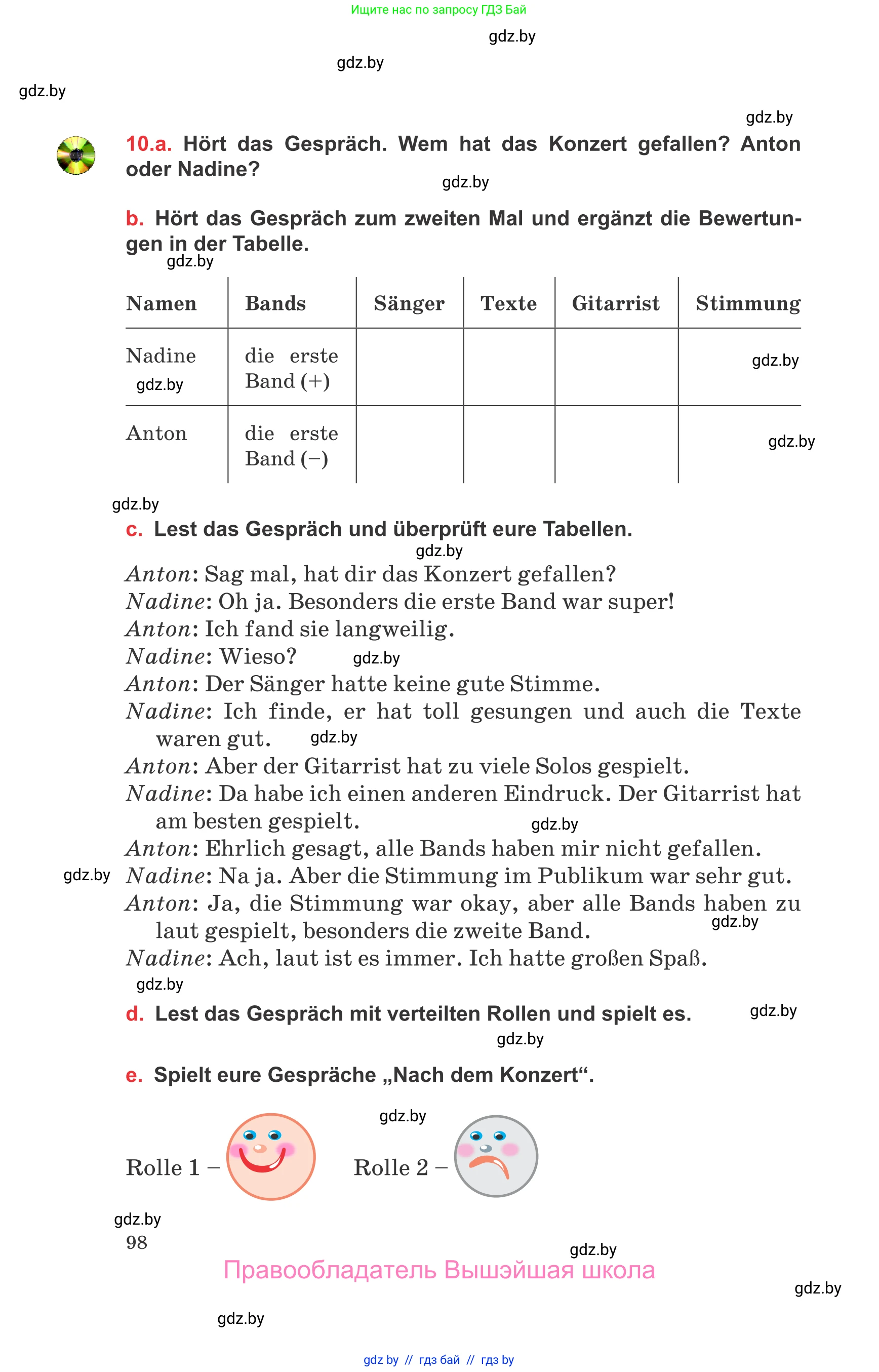 Немецкий язык (Deutsch), 8 класс Учебник (Schülerbuch), авторы: Будько Антонина Филипповна (Budjko Antonina), Урбанович Инна Ювинальевна (Urbanowitsch Ina), издательство Вышэйшая школа, Минск, 2018, страница 98