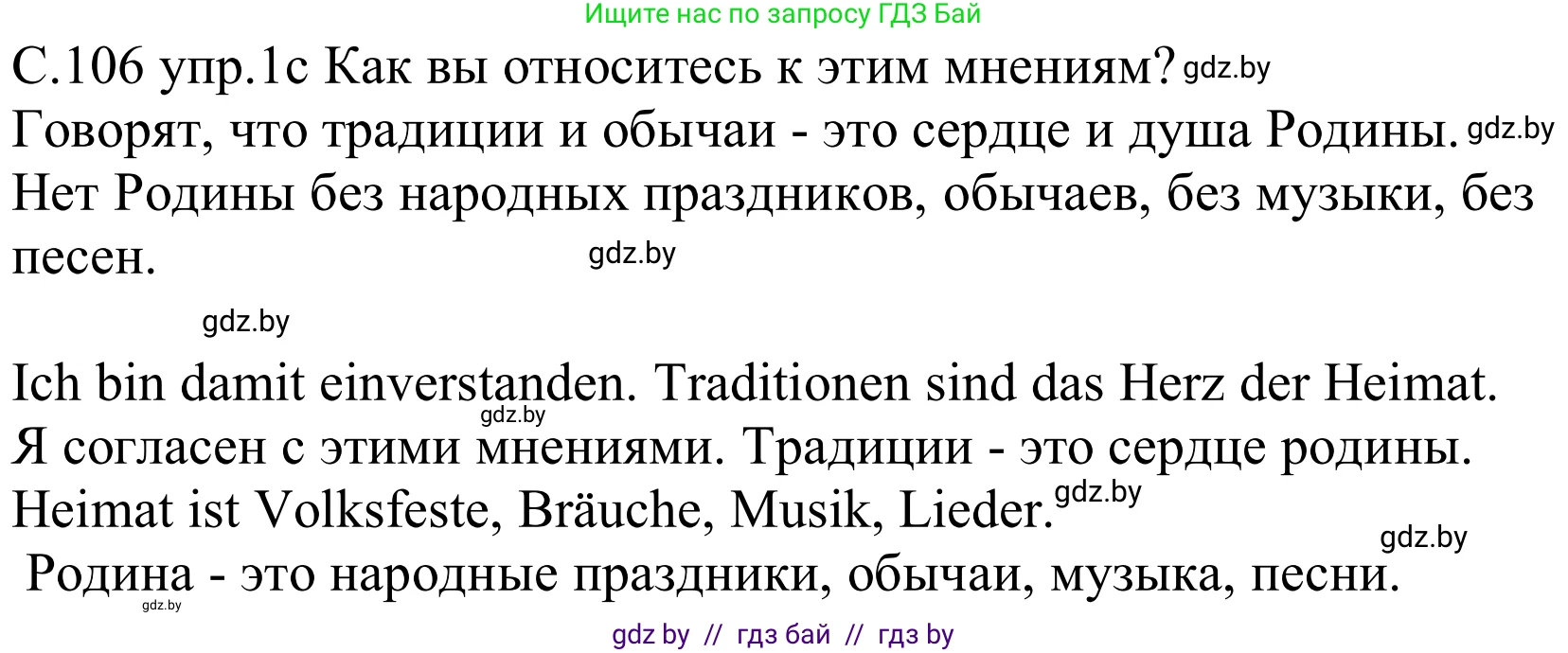 Немецкий язык (Deutsch), 8 класс Учебник (Schülerbuch), авторы: Будько Антонина Филипповна (Budjko Antonina), Урбанович Инна Ювинальевна (Urbanowitsch Ina), издательство Вышэйшая школа, Минск, 2018, страница 106, номер 1c, Решение