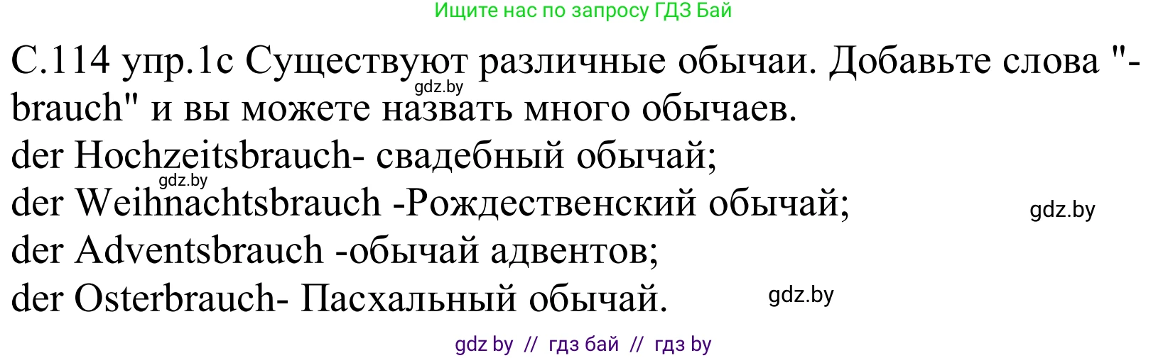 Немецкий язык (Deutsch), 8 класс Учебник (Schülerbuch), авторы: Будько Антонина Филипповна (Budjko Antonina), Урбанович Инна Ювинальевна (Urbanowitsch Ina), издательство Вышэйшая школа, Минск, 2018, страница 114, номер 1c, Решение