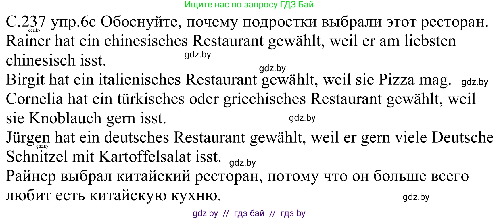 Немецкий язык (Deutsch), 8 класс Учебник (Schülerbuch), авторы: Будько Антонина Филипповна (Budjko Antonina), Урбанович Инна Ювинальевна (Urbanowitsch Ina), издательство Вышэйшая школа, Минск, 2018, страница 237, номер 6c, Решение