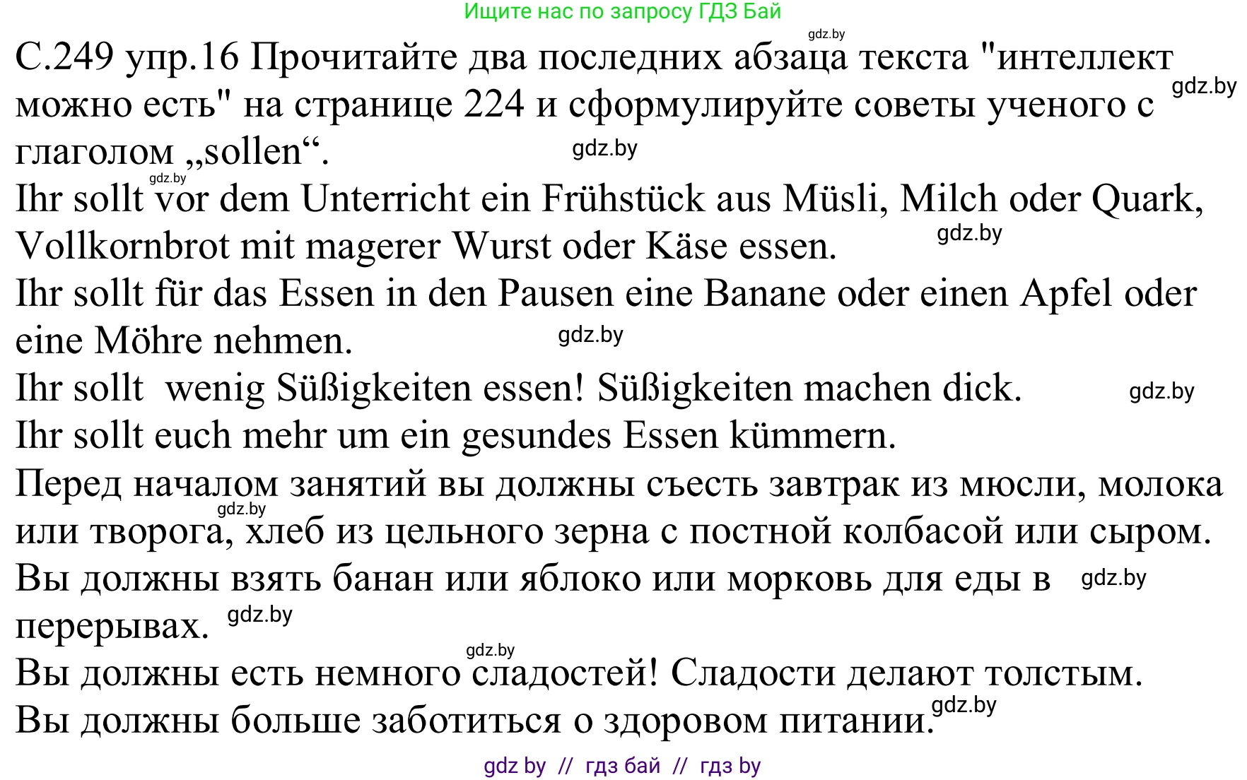 Немецкий язык (Deutsch), 8 класс Учебник (Schülerbuch), авторы: Будько Антонина Филипповна (Budjko Antonina), Урбанович Инна Ювинальевна (Urbanowitsch Ina), издательство Вышэйшая школа, Минск, 2018, страница 249, номер 16, Решение