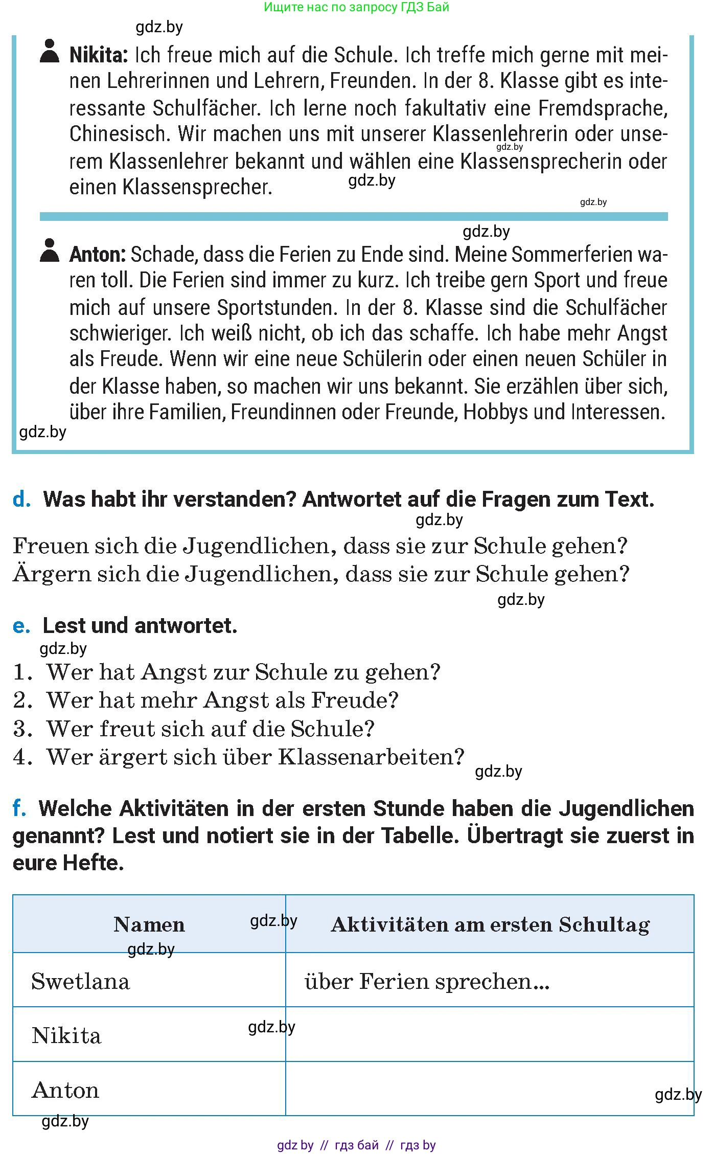 Немецкий язык (Deutsch), 8 класс Учебник (Schülerbuch), автор: Будько Антонина Филипповна (Budjko Antonina), издательство Адукацыя i выхаванне, Минск, 2026, страница 6, номер 1, Условие (продолжение 3)