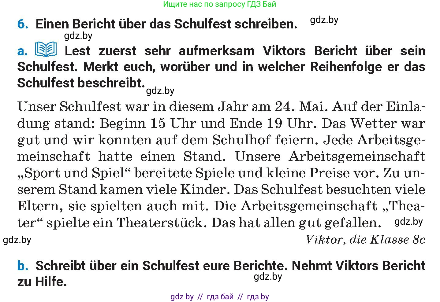 Немецкий язык (Deutsch), 8 класс Учебник (Schülerbuch), автор: Будько Антонина Филипповна (Budjko Antonina), издательство Адукацыя i выхаванне, Минск, 2026, страница 36, номер 6, Условие