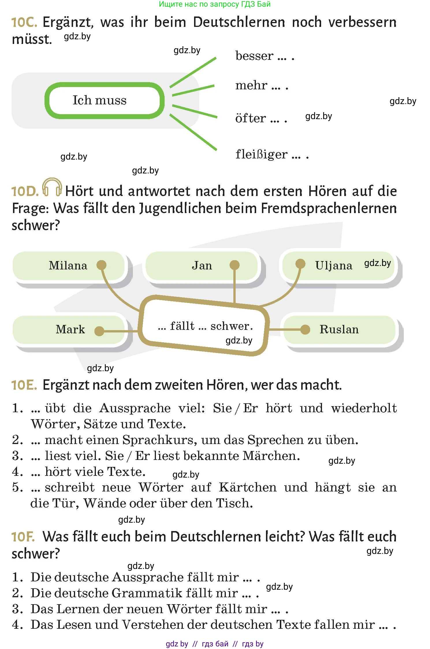 Немецкий язык (Deutsch), 9 класс Учебник (Schülerbuch), авторы: Будько Антонина Филипповна (Budjko Antonina), Курьян Владимир Владимирович (Kurjan Wladimir), издательство Адукацыя i выхаванне, Минск, 2026, зелёного цвета, страница 16, номер 10, Условие (продолжение 3)