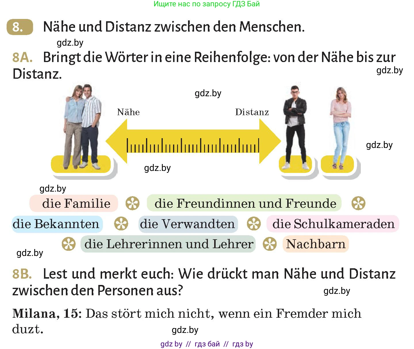 Немецкий язык (Deutsch), 9 класс Учебник (Schülerbuch), авторы: Будько Антонина Филипповна (Budjko Antonina), Курьян Владимир Владимирович (Kurjan Wladimir), издательство Адукацыя i выхаванне, Минск, 2026, зелёного цвета, страница 63, номер 8, Условие