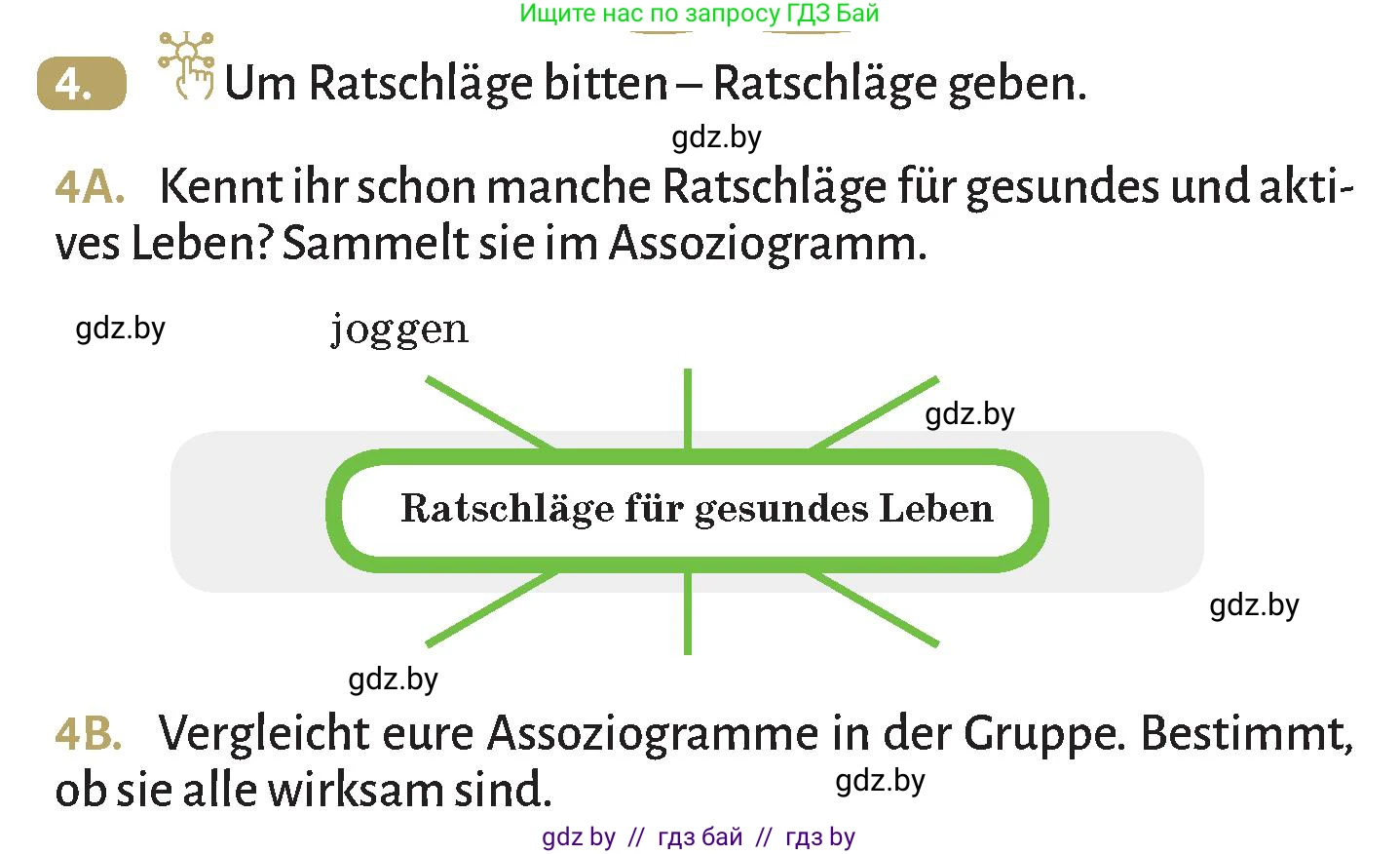 Немецкий язык (Deutsch), 9 класс Учебник (Schülerbuch), авторы: Будько Антонина Филипповна (Budjko Antonina), Курьян Владимир Владимирович (Kurjan Wladimir), издательство Адукацыя i выхаванне, Минск, 2026, зелёного цвета, страница 104, номер 4, Условие