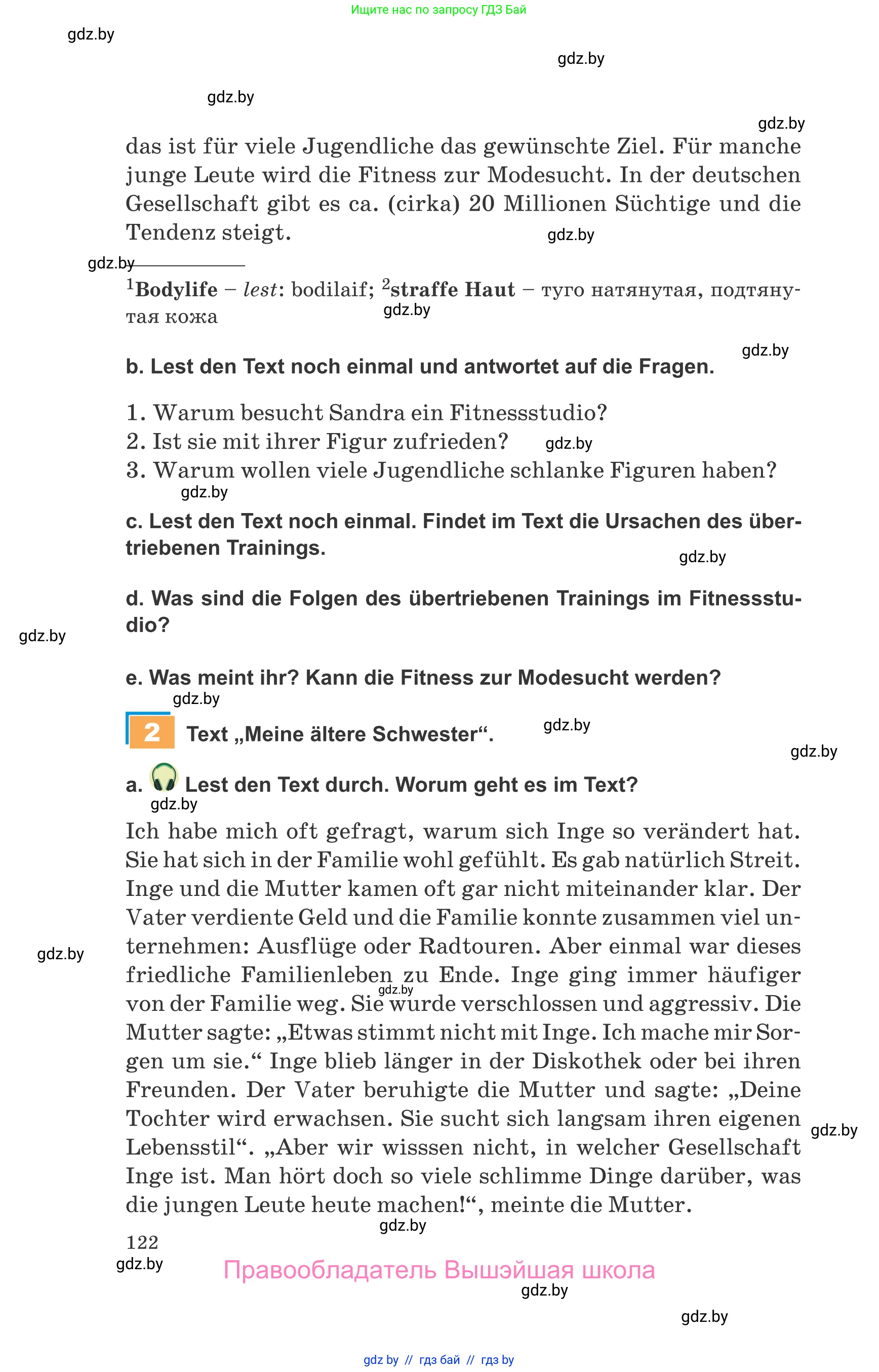 Немецкий язык (Deutsch), 9 класс Учебник (Schülerbuch), авторы: Будько Антонина Филипповна (Budjko Antonina), Урбанович Инна Ювинальевна (Urbanowitsch Ina), издательство Вышэйшая школа, Минск, 2018, серого цвета, страница 122