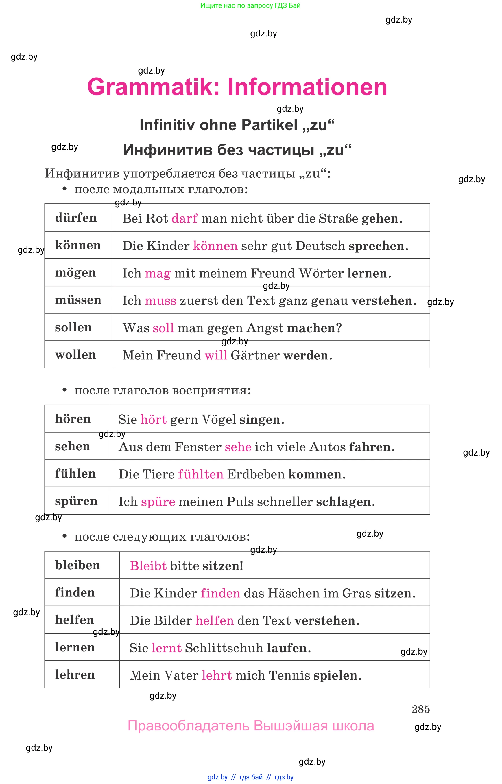 Немецкий язык (Deutsch), 9 класс Учебник (Schülerbuch), авторы: Будько Антонина Филипповна (Budjko Antonina), Урбанович Инна Ювинальевна (Urbanowitsch Ina), издательство Вышэйшая школа, Минск, 2018, серого цвета, страница 285