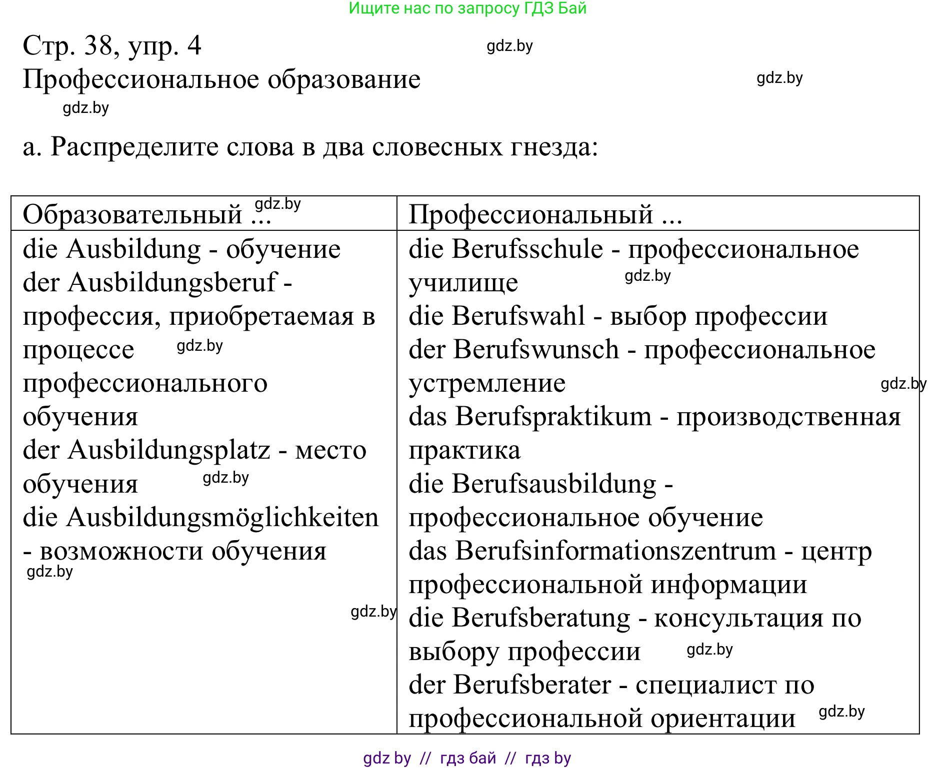 Немецкий язык (Deutsch), 9 класс Учебник (Schülerbuch), авторы: Будько Антонина Филипповна (Budjko Antonina), Урбанович Инна Ювинальевна (Urbanowitsch Ina), издательство Вышэйшая школа, Минск, 2018, серого цвета, страница 38, номер 4a, Решение