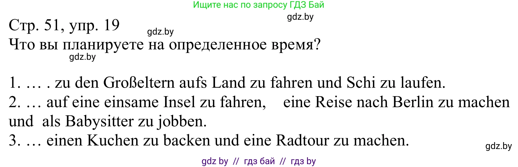Немецкий язык (Deutsch), 9 класс Учебник (Schülerbuch), авторы: Будько Антонина Филипповна (Budjko Antonina), Урбанович Инна Ювинальевна (Urbanowitsch Ina), издательство Вышэйшая школа, Минск, 2018, серого цвета, страница 51, номер 19, Решение