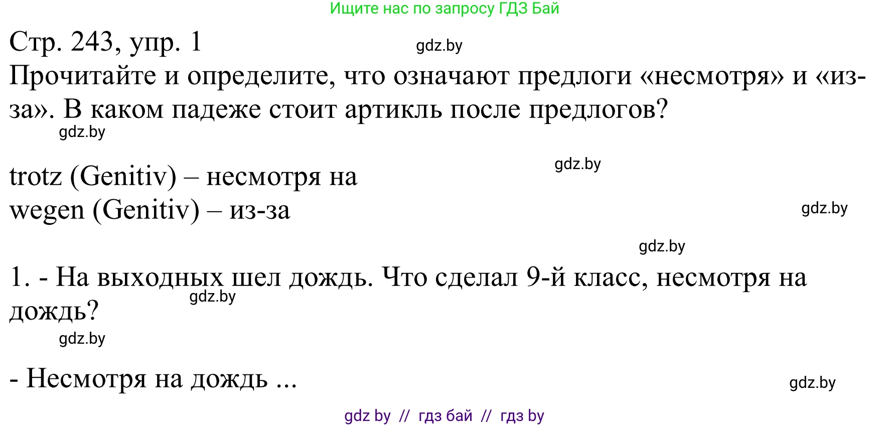 Немецкий язык (Deutsch), 9 класс Учебник (Schülerbuch), авторы: Будько Антонина Филипповна (Budjko Antonina), Урбанович Инна Ювинальевна (Urbanowitsch Ina), издательство Вышэйшая школа, Минск, 2018, серого цвета, страница 243, номер 1, Решение
