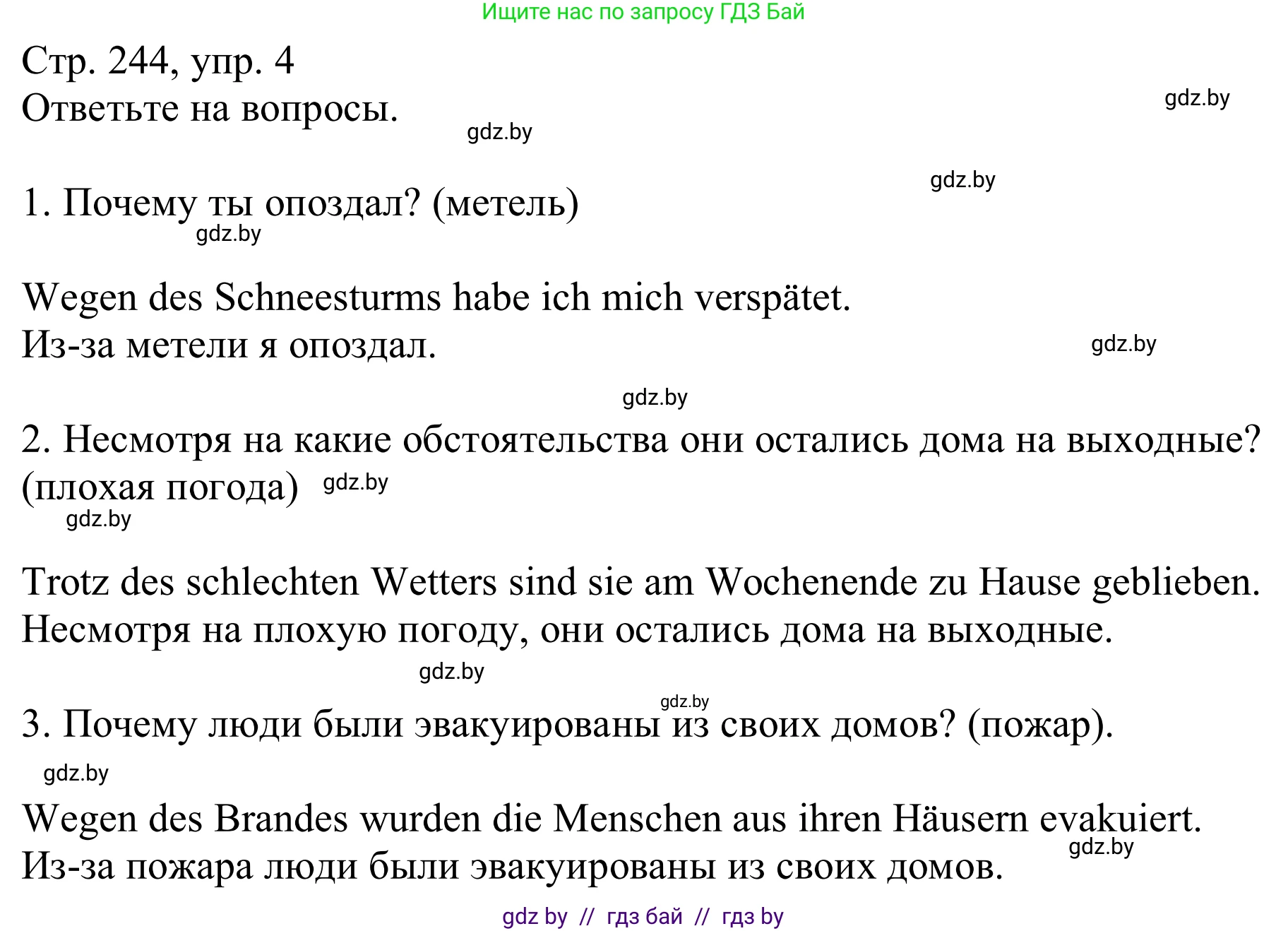 Немецкий язык (Deutsch), 9 класс Учебник (Schülerbuch), авторы: Будько Антонина Филипповна (Budjko Antonina), Урбанович Инна Ювинальевна (Urbanowitsch Ina), издательство Вышэйшая школа, Минск, 2018, серого цвета, страница 244, номер 4, Решение