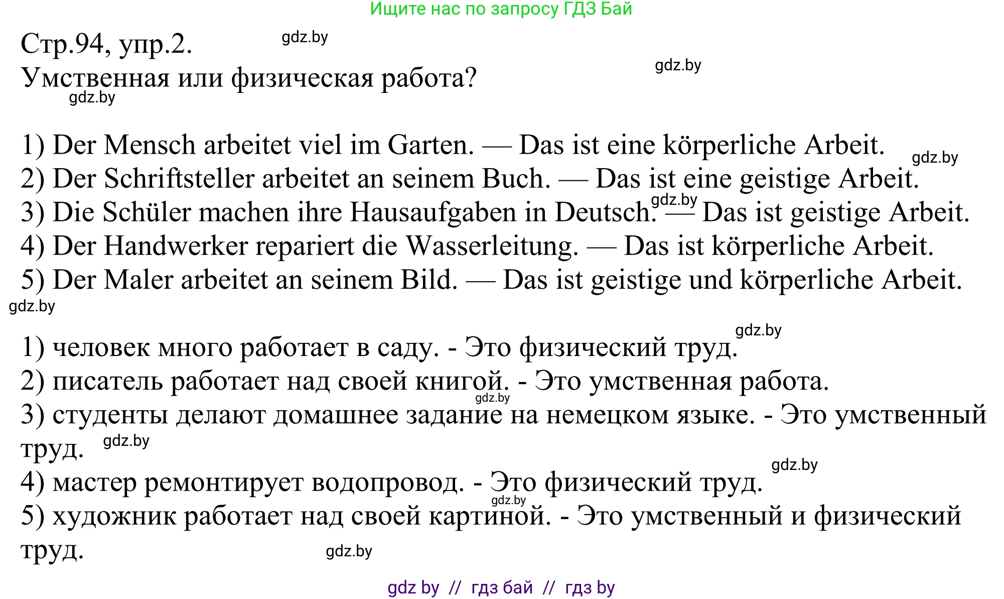 Немецкий язык (Deutsch), 10 класс рабочая тетрадь (arbeitsheft), авторы: Будько Антонина Филипповна (Budjko Antonina), Урбанович Инна Ювинальевна (Urbanowitsch Ina), издательство Аверсэв, Минск, 2020, страница 94, номер 2, Решение