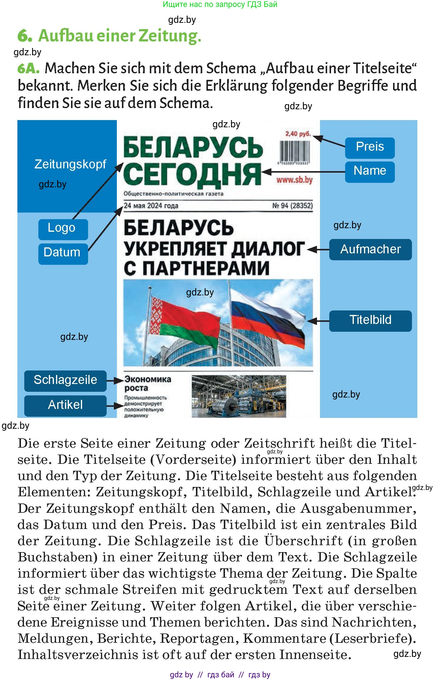 Немецкий язык (Deutsch), 10 класс Учебник (Schülerbuch), авторы: Будько Антонина Филипповна (Budjko Antonina), Курьян Владимир Владимирович (Kurjan Wladimir), издательство Адукацыя i выхаванне, Минск, 2026, голубого цвета, страница 85, номер 6, Условие