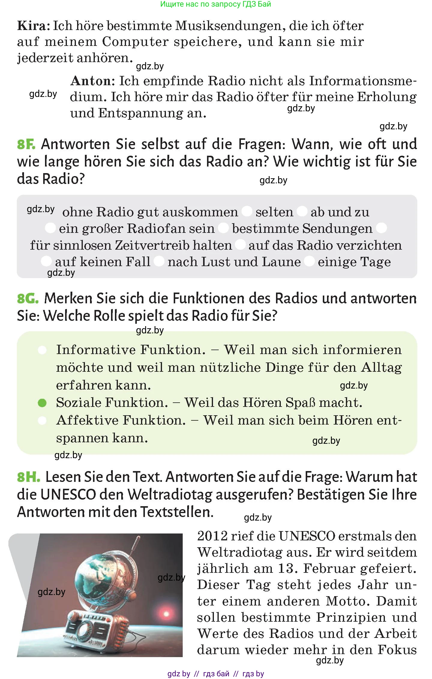 Немецкий язык (Deutsch), 10 класс Учебник (Schülerbuch), авторы: Будько Антонина Филипповна (Budjko Antonina), Курьян Владимир Владимирович (Kurjan Wladimir), издательство Адукацыя i выхаванне, Минск, 2026, голубого цвета, страница 113, номер 8, Условие (продолжение 2)