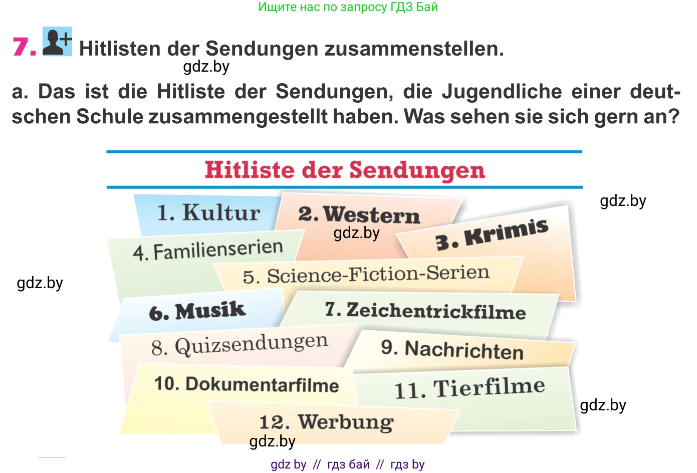Немецкий язык (Deutsch), 10 класс Учебник (Schülerbuch), авторы: Будько Антонина Филипповна (Budjko Antonina), Урбанович Инна Ювинальевна (Urbanowitsch Ina), издательство Вышэйшая школа, Минск, 2018, оранжевого цвета, страница 124, номер 7a, Условие