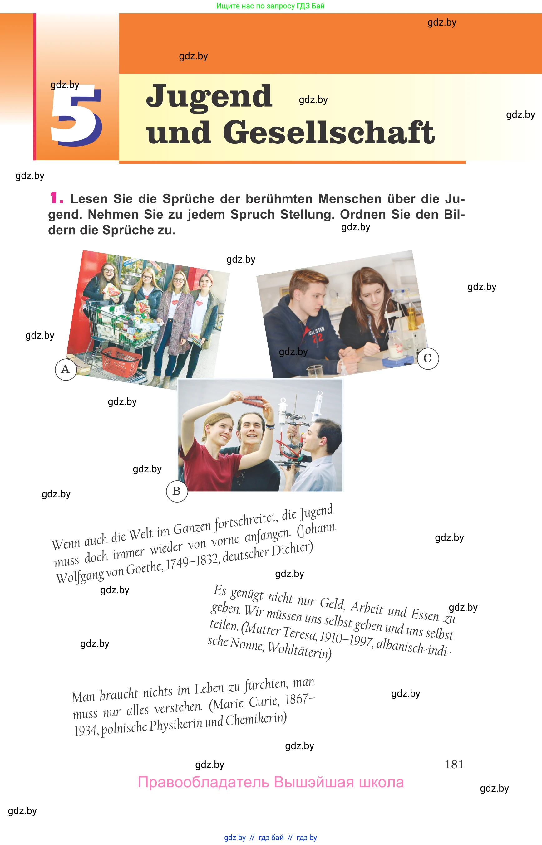 Немецкий язык (Deutsch), 10 класс Учебник (Schülerbuch), авторы: Будько Антонина Филипповна (Budjko Antonina), Урбанович Инна Ювинальевна (Urbanowitsch Ina), издательство Вышэйшая школа, Минск, 2018, оранжевого цвета, страница 181