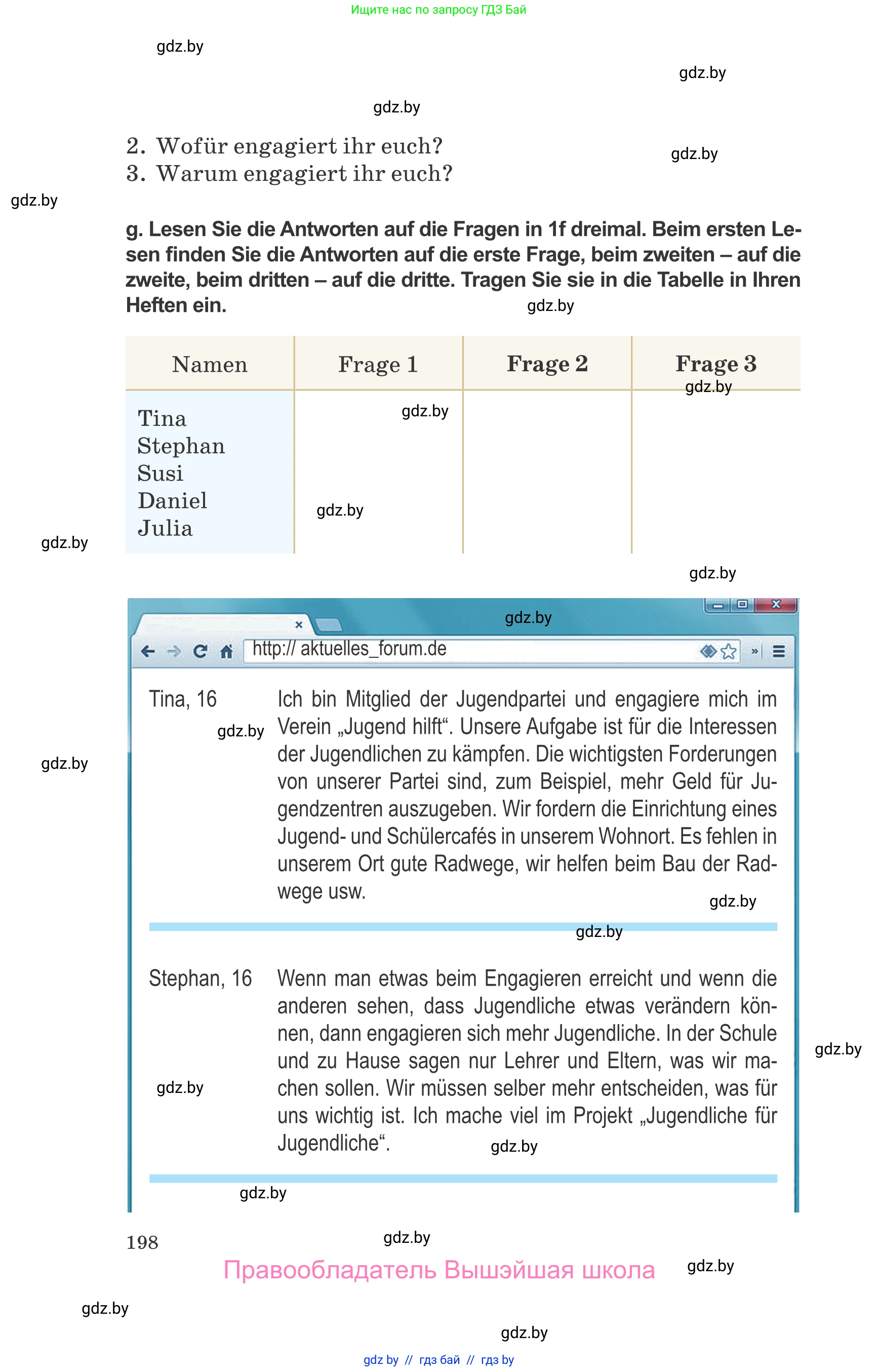 Немецкий язык (Deutsch), 10 класс Учебник (Schülerbuch), авторы: Будько Антонина Филипповна (Budjko Antonina), Урбанович Инна Ювинальевна (Urbanowitsch Ina), издательство Вышэйшая школа, Минск, 2018, оранжевого цвета, страница 198