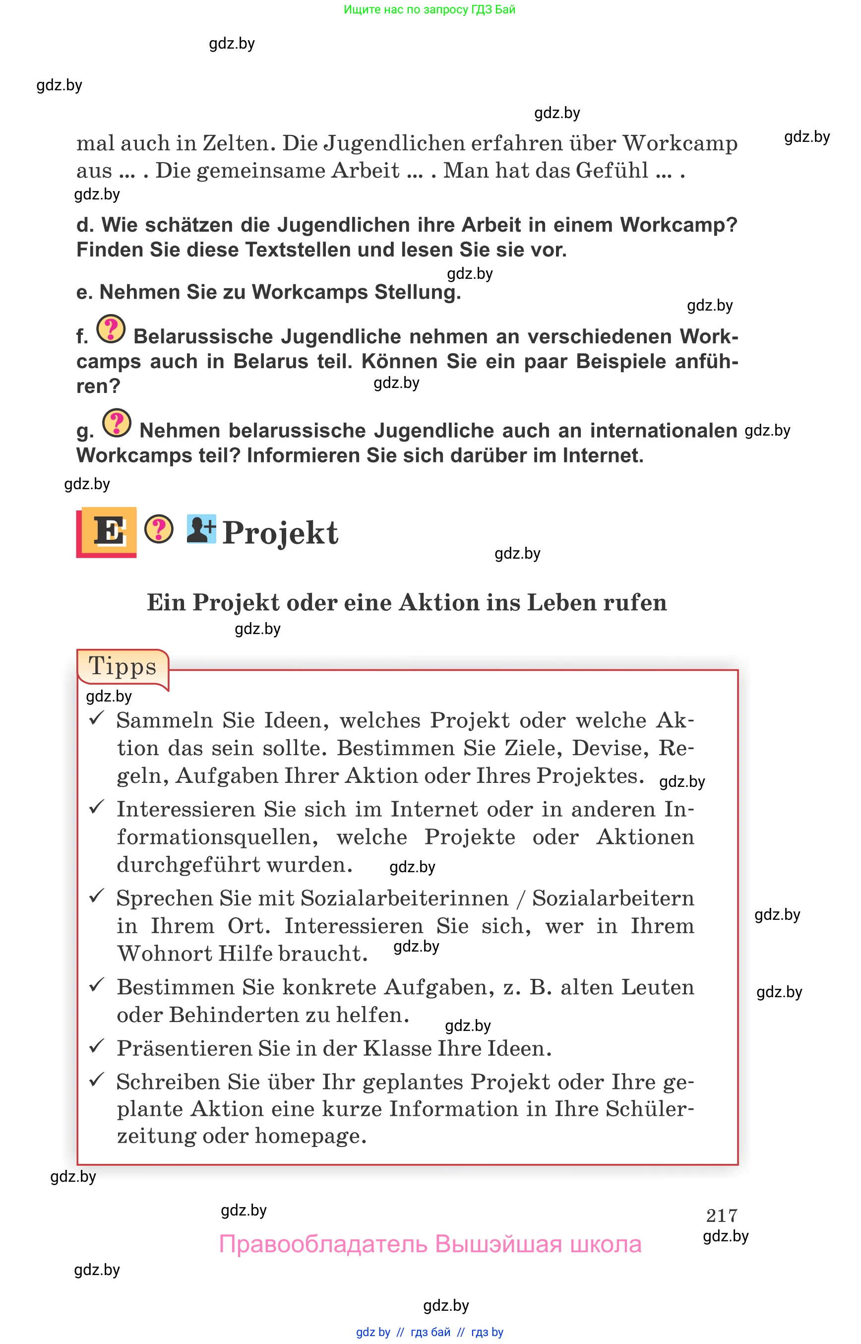 Немецкий язык (Deutsch), 10 класс Учебник (Schülerbuch), авторы: Будько Антонина Филипповна (Budjko Antonina), Урбанович Инна Ювинальевна (Urbanowitsch Ina), издательство Вышэйшая школа, Минск, 2018, оранжевого цвета, страница 217