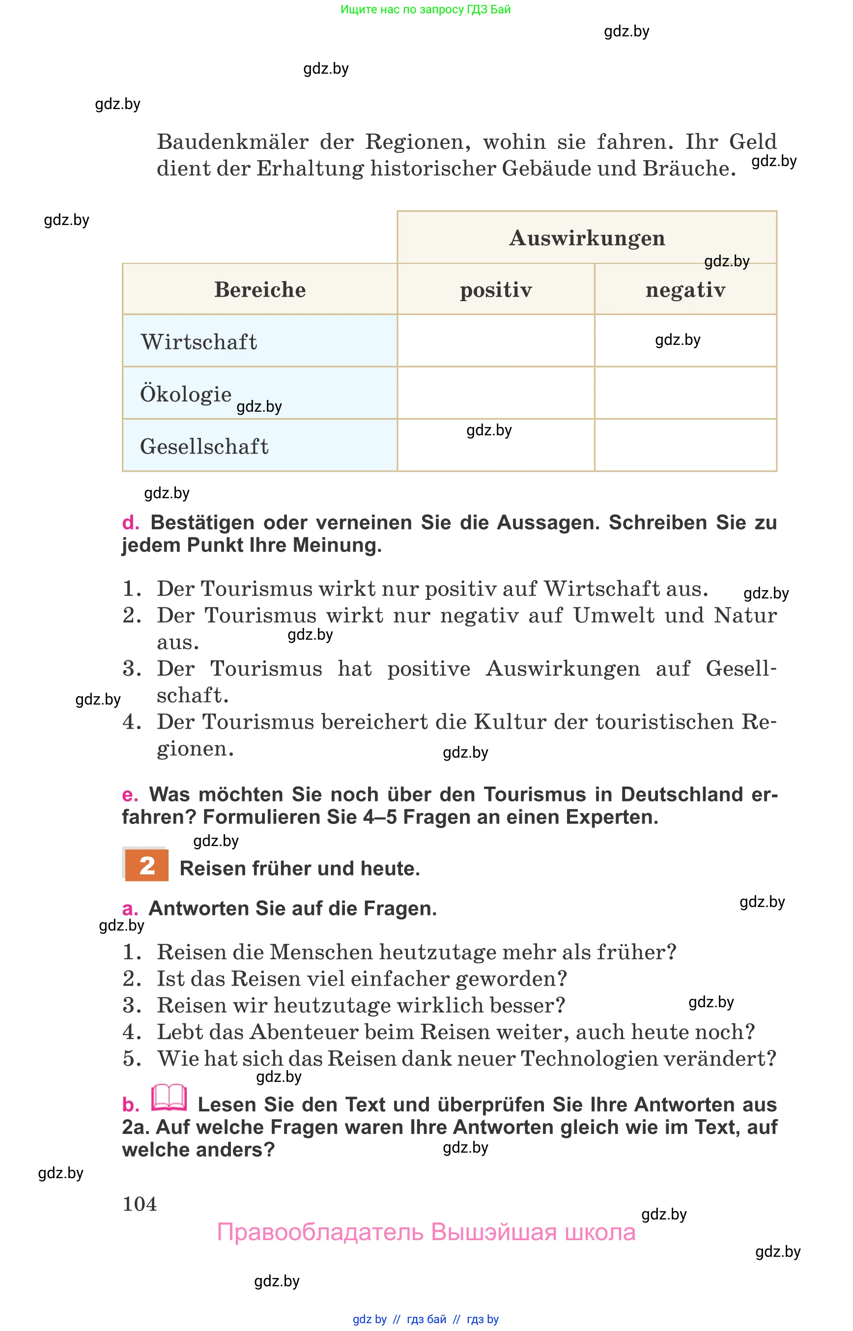 Немецкий язык (Deutsch), 11 класс Учебник (Schülerbuch), авторы: Будько Антонина Филипповна (Budjko Antonina), Урбанович Инна Ювинальевна (Urbanowitsch Ina), издательство Вышэйшая школа, Минск, 2019, бирюзового цвета, страница 104