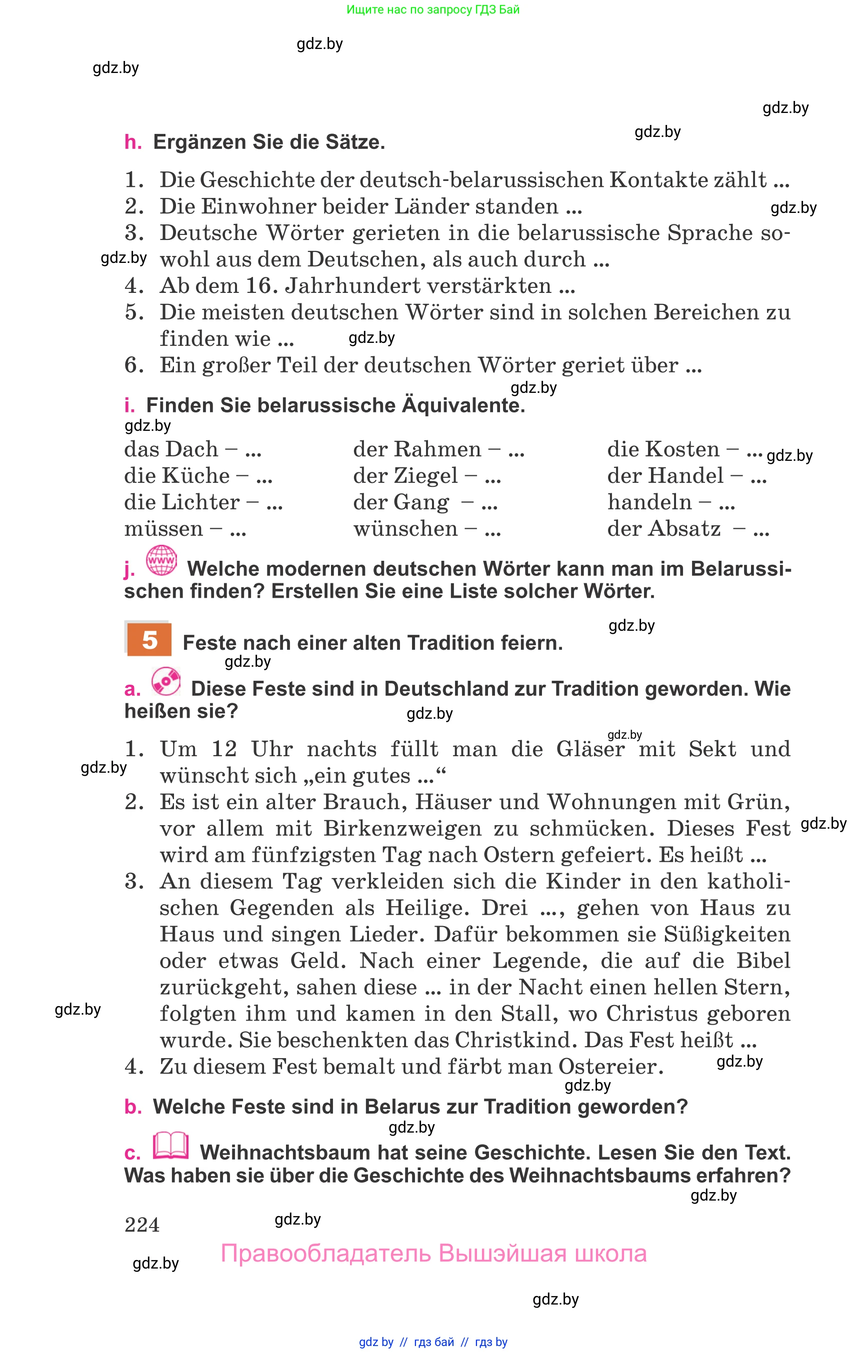 Немецкий язык (Deutsch), 11 класс Учебник (Schülerbuch), авторы: Будько Антонина Филипповна (Budjko Antonina), Урбанович Инна Ювинальевна (Urbanowitsch Ina), издательство Вышэйшая школа, Минск, 2019, бирюзового цвета, страница 224