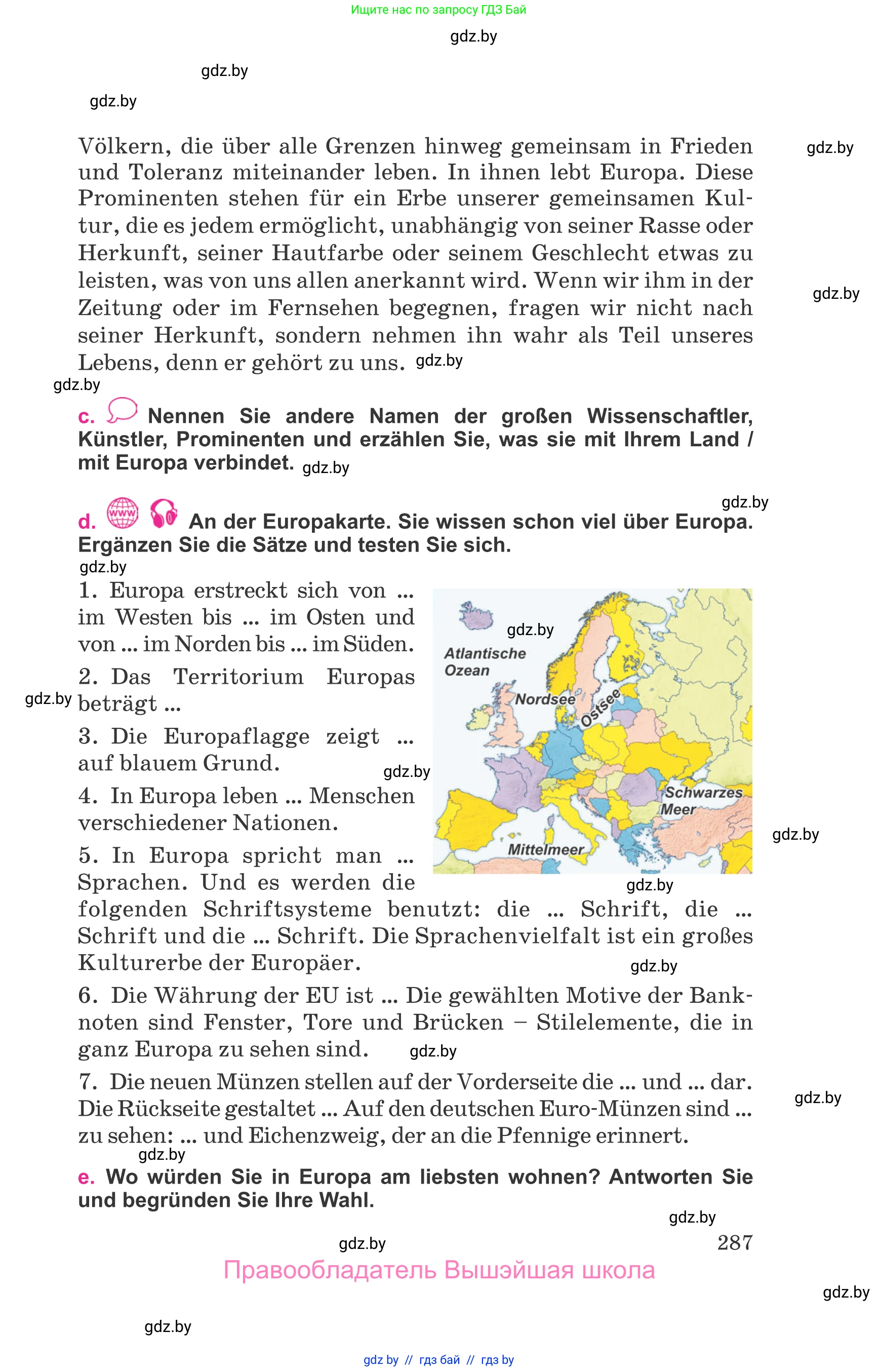 Немецкий язык (Deutsch), 11 класс Учебник (Schülerbuch), авторы: Будько Антонина Филипповна (Budjko Antonina), Урбанович Инна Ювинальевна (Urbanowitsch Ina), издательство Вышэйшая школа, Минск, 2019, бирюзового цвета, страница 287