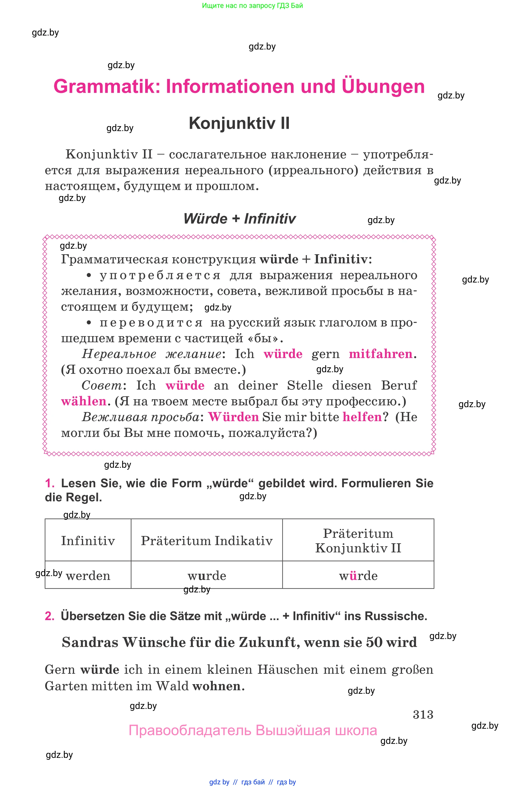 Немецкий язык (Deutsch), 11 класс Учебник (Schülerbuch), авторы: Будько Антонина Филипповна (Budjko Antonina), Урбанович Инна Ювинальевна (Urbanowitsch Ina), издательство Вышэйшая школа, Минск, 2019, бирюзового цвета, страница 313
