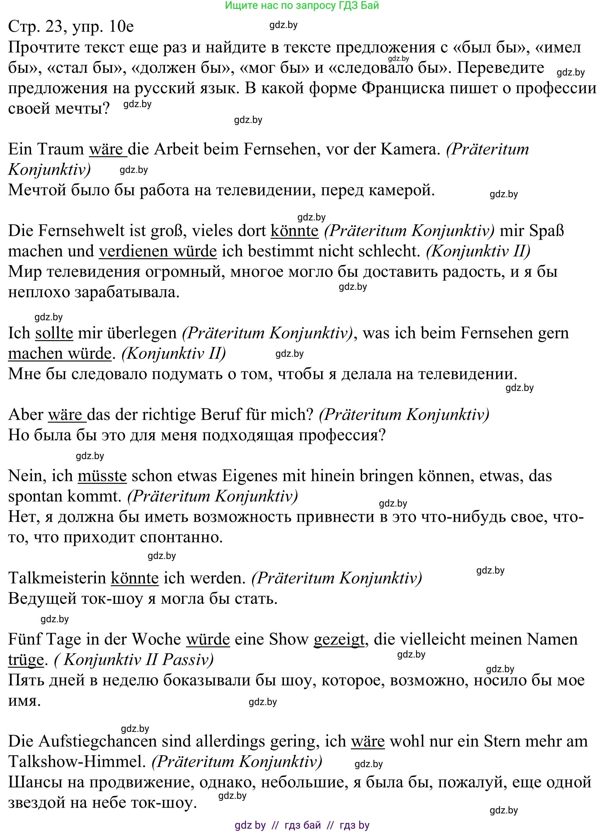 Немецкий язык (Deutsch), 11 класс Учебник (Schülerbuch), авторы: Будько Антонина Филипповна (Budjko Antonina), Урбанович Инна Ювинальевна (Urbanowitsch Ina), издательство Вышэйшая школа, Минск, 2019, бирюзового цвета, страница 23, номер 10e, Решение