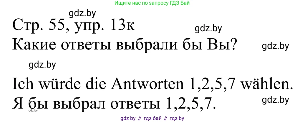 Немецкий язык (Deutsch), 11 класс Учебник (Schülerbuch), авторы: Будько Антонина Филипповна (Budjko Antonina), Урбанович Инна Ювинальевна (Urbanowitsch Ina), издательство Вышэйшая школа, Минск, 2019, бирюзового цвета, страница 55, номер 13k, Решение