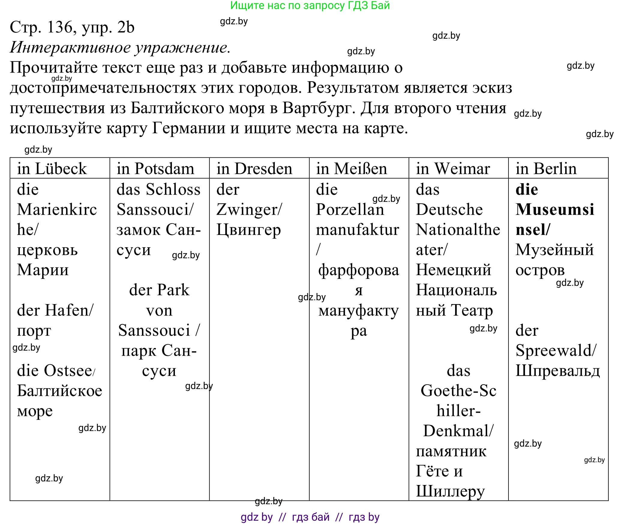 Немецкий язык (Deutsch), 11 класс Учебник (Schülerbuch), авторы: Будько Антонина Филипповна (Budjko Antonina), Урбанович Инна Ювинальевна (Urbanowitsch Ina), издательство Вышэйшая школа, Минск, 2019, бирюзового цвета, страница 136, номер 2b, Решение