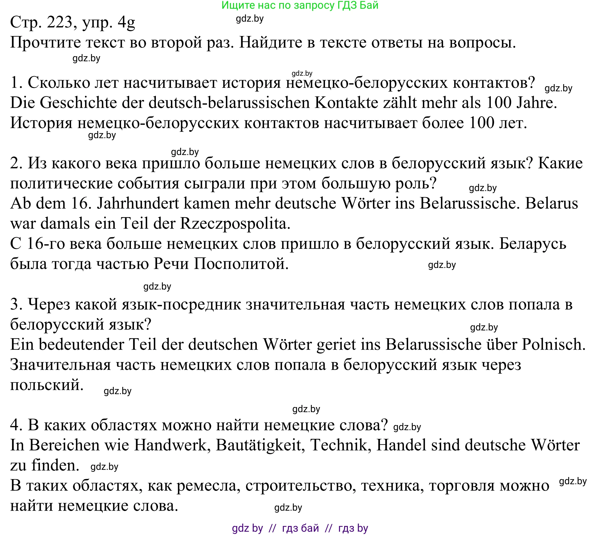 Немецкий язык (Deutsch), 11 класс Учебник (Schülerbuch), авторы: Будько Антонина Филипповна (Budjko Antonina), Урбанович Инна Ювинальевна (Urbanowitsch Ina), издательство Вышэйшая школа, Минск, 2019, бирюзового цвета, страница 223, номер 4g, Решение