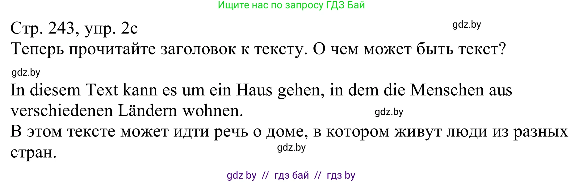 Немецкий язык (Deutsch), 11 класс Учебник (Schülerbuch), авторы: Будько Антонина Филипповна (Budjko Antonina), Урбанович Инна Ювинальевна (Urbanowitsch Ina), издательство Вышэйшая школа, Минск, 2019, бирюзового цвета, страница 243, номер 2c, Решение