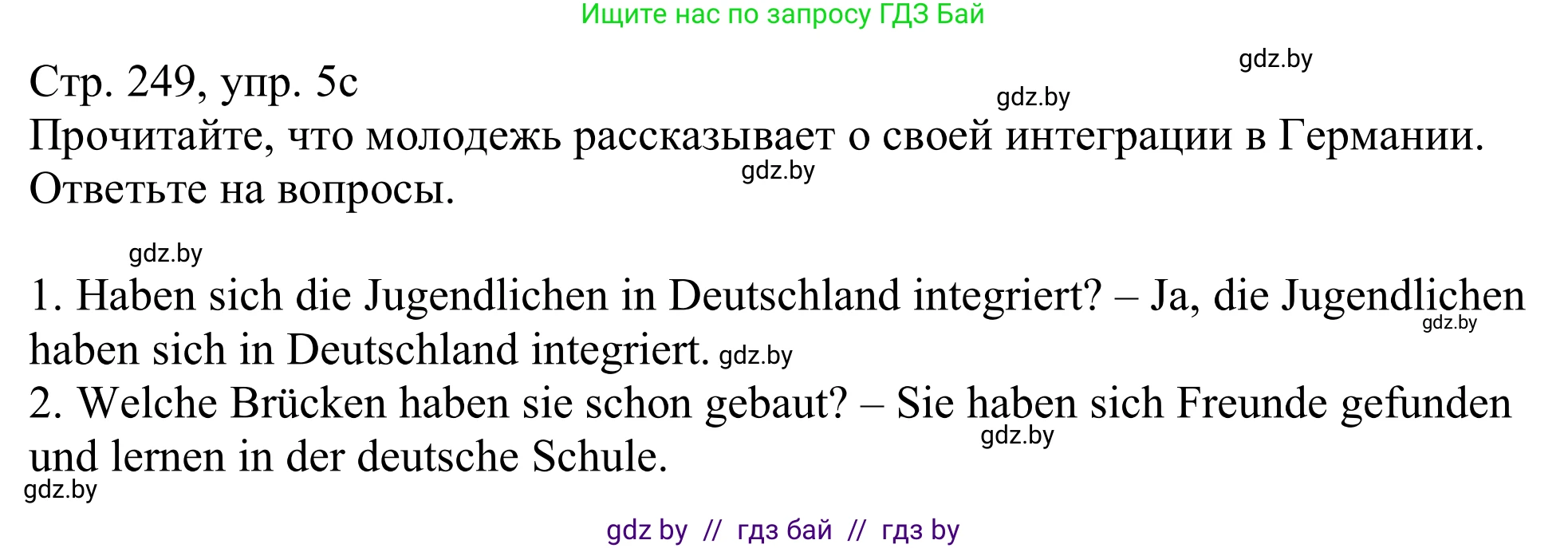 Немецкий язык (Deutsch), 11 класс Учебник (Schülerbuch), авторы: Будько Антонина Филипповна (Budjko Antonina), Урбанович Инна Ювинальевна (Urbanowitsch Ina), издательство Вышэйшая школа, Минск, 2019, бирюзового цвета, страница 249, номер 5c, Решение