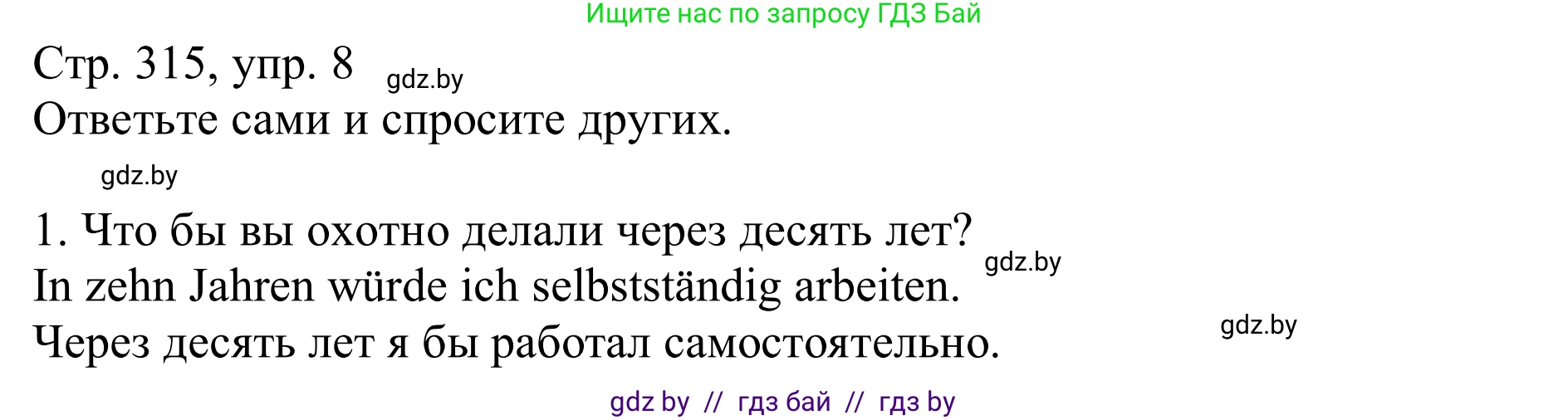 Немецкий язык (Deutsch), 11 класс Учебник (Schülerbuch), авторы: Будько Антонина Филипповна (Budjko Antonina), Урбанович Инна Ювинальевна (Urbanowitsch Ina), издательство Вышэйшая школа, Минск, 2019, бирюзового цвета, страница 315, номер 8, Решение
