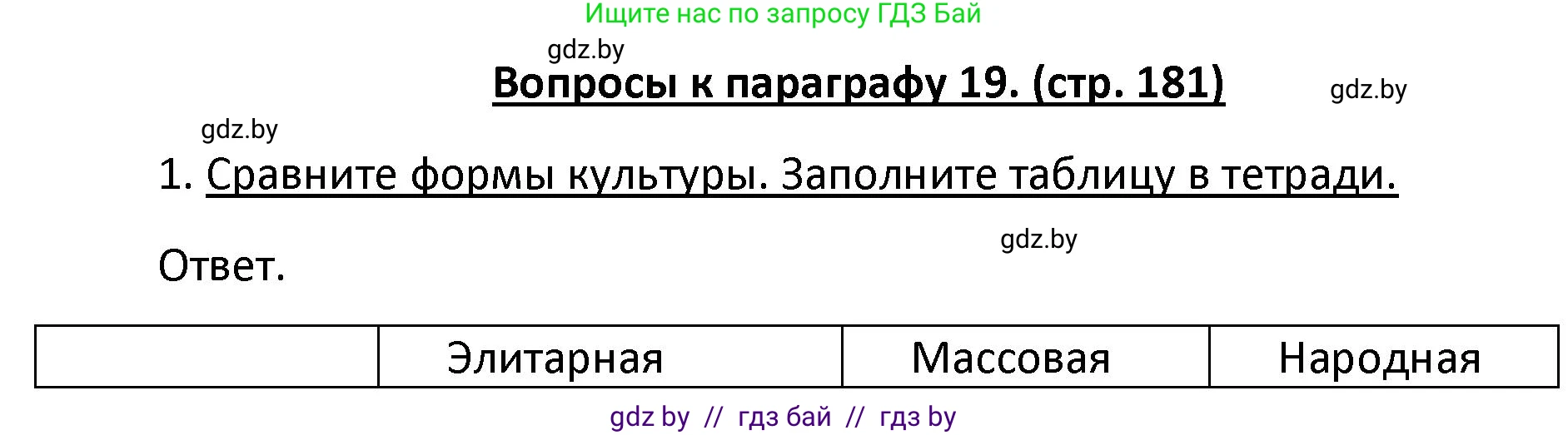 Обществоведение, 9 класс Учебник, авторы: Данилов Александр Николаевич, Полейко Елена Александровна, Кушнер Надежда Васильевна, Бернат Ирина Петровна, Белов А А, Кизима С А, Клецкова И М, Легчилин А А, Солодухо А С, Рубанов А В, издательство Адукацыя i выхаванне, Минск, 2019, жёлтого цвета, страница 181, номер 1, Решение