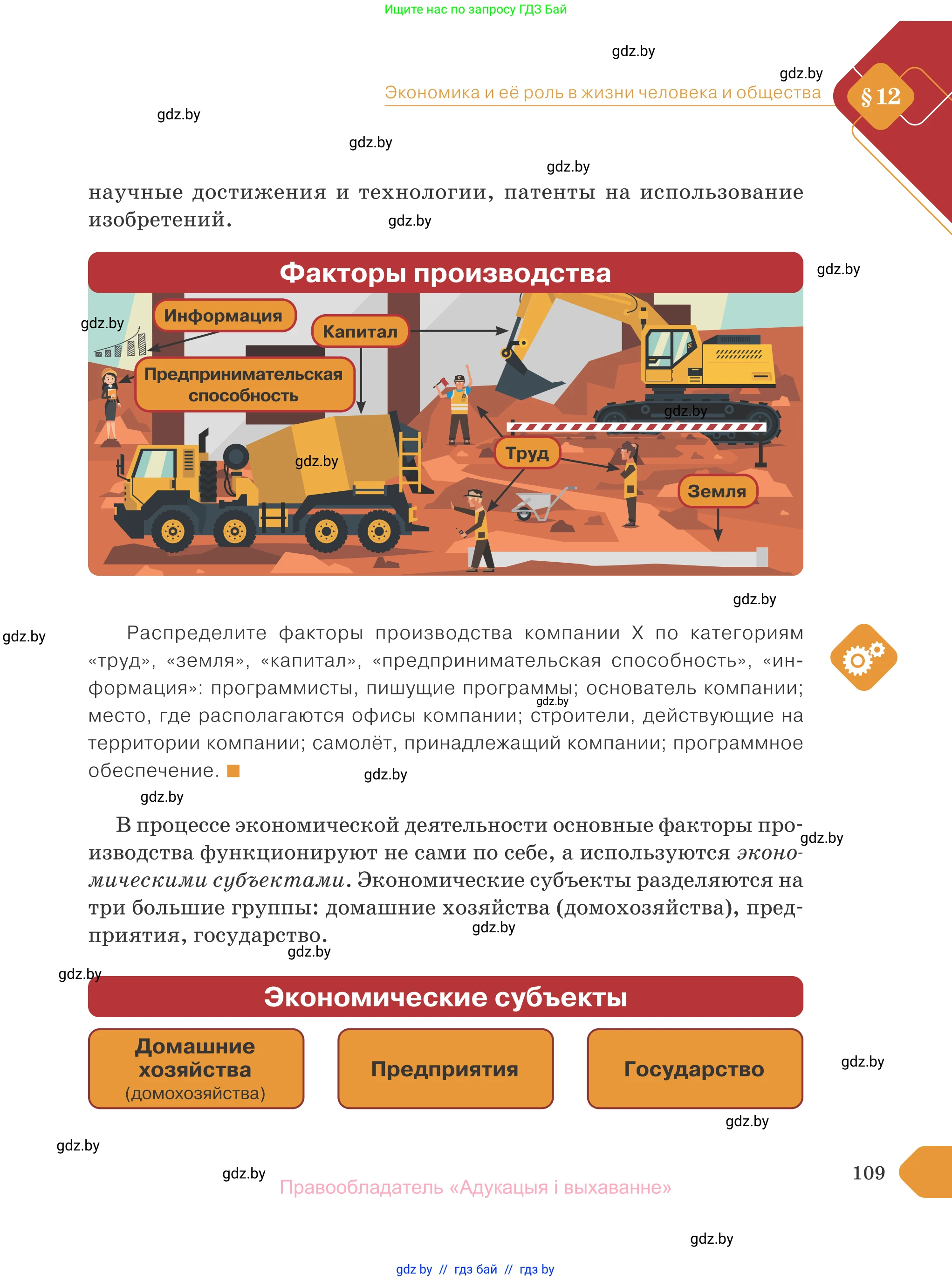 Обществоведение, 10 класс Учебник, авторы: Данилов Александр Николаевич, Полейко Елена Александровна, Кушнер Надежда Васильевна, Бернат Ирина Петровна, Безнюк Д К, Белов А А, Гречнева Е Ф, Кобяк О В, Мармашова С П, Можейко М А, Старовойтова Л В, Черченко Н В, издательство Адукацыя i выхаванне, Минск, 2020, страница 109