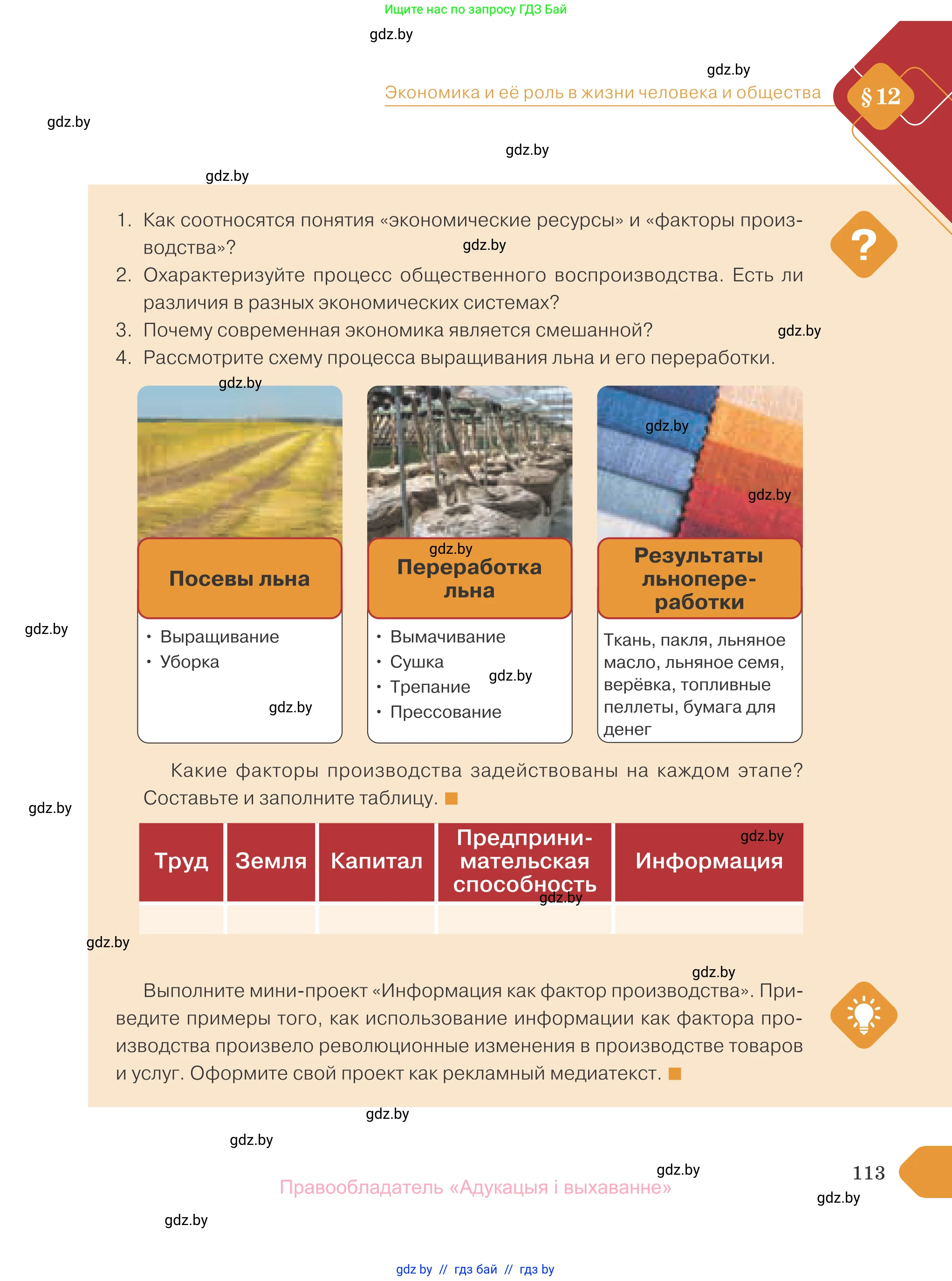 Обществоведение, 10 класс Учебник, авторы: Данилов Александр Николаевич, Полейко Елена Александровна, Кушнер Надежда Васильевна, Бернат Ирина Петровна, Безнюк Д К, Белов А А, Гречнева Е Ф, Кобяк О В, Мармашова С П, Можейко М А, Старовойтова Л В, Черченко Н В, издательство Адукацыя i выхаванне, Минск, 2020, страница 113