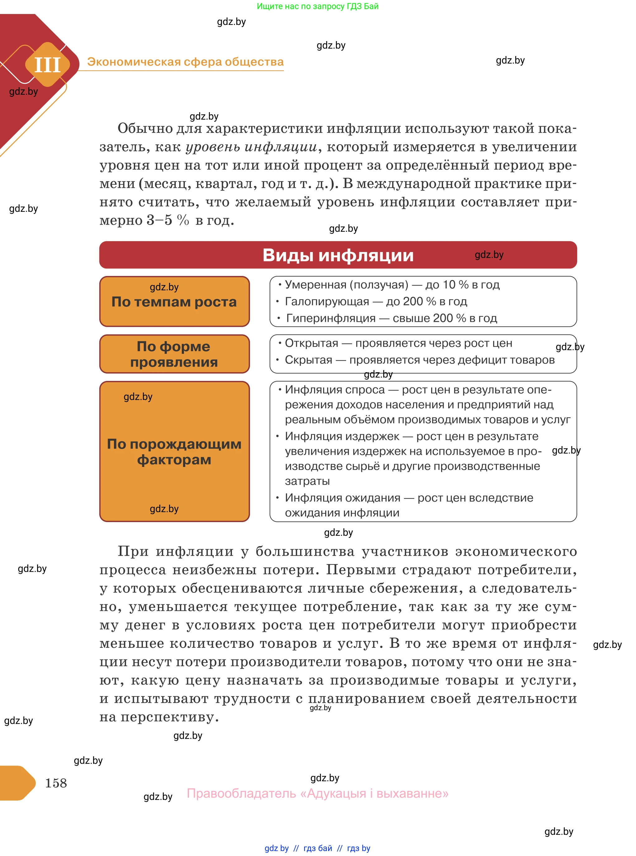 Обществоведение, 10 класс Учебник, авторы: Данилов Александр Николаевич, Полейко Елена Александровна, Кушнер Надежда Васильевна, Бернат Ирина Петровна, Безнюк Д К, Белов А А, Гречнева Е Ф, Кобяк О В, Мармашова С П, Можейко М А, Старовойтова Л В, Черченко Н В, издательство Адукацыя i выхаванне, Минск, 2020, страница 158