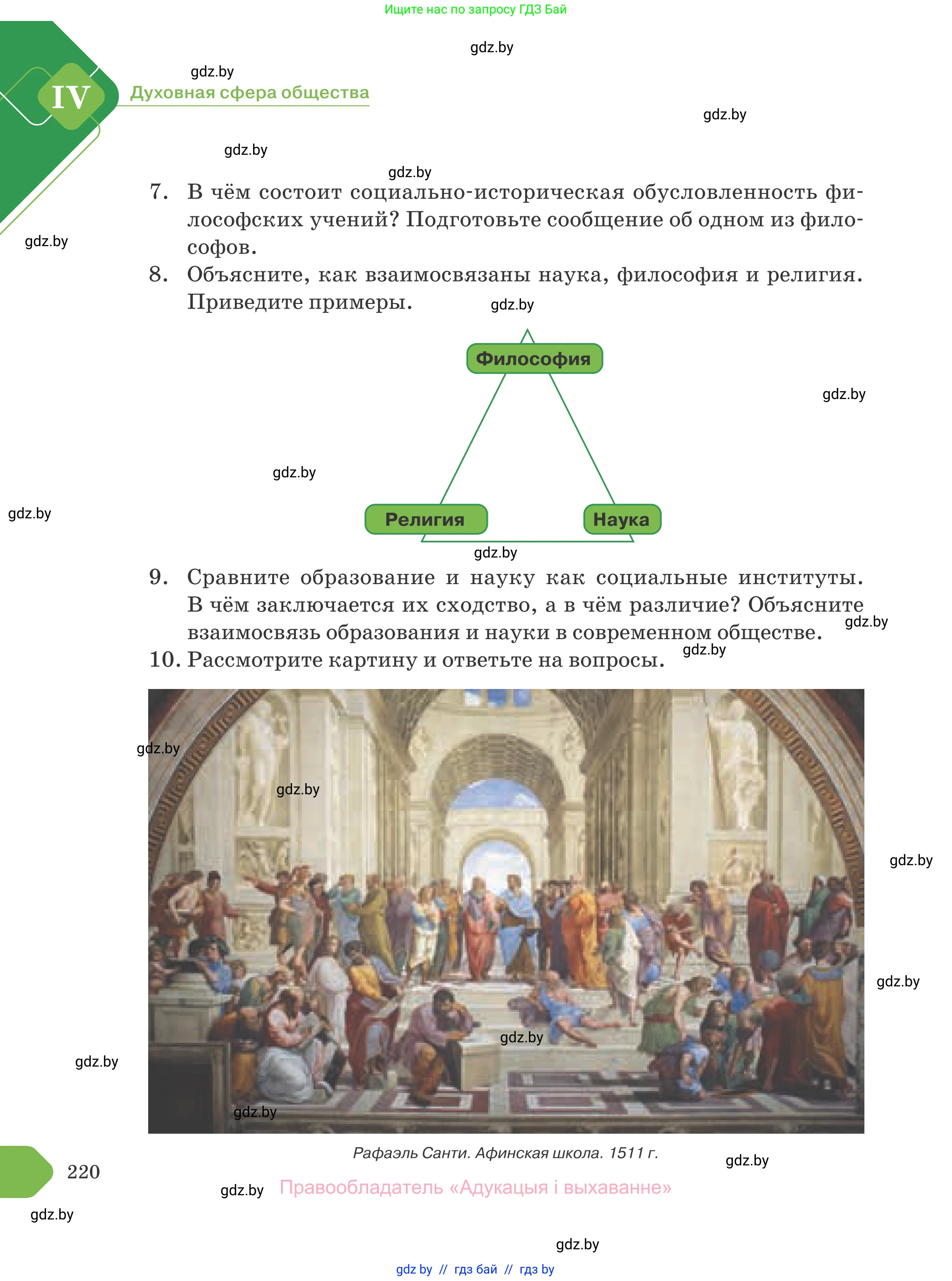 Обществоведение, 10 класс Учебник, авторы: Данилов Александр Николаевич, Полейко Елена Александровна, Кушнер Надежда Васильевна, Бернат Ирина Петровна, Безнюк Д К, Белов А А, Гречнева Е Ф, Кобяк О В, Мармашова С П, Можейко М А, Старовойтова Л В, Черченко Н В, издательство Адукацыя i выхаванне, Минск, 2020, страница 220
