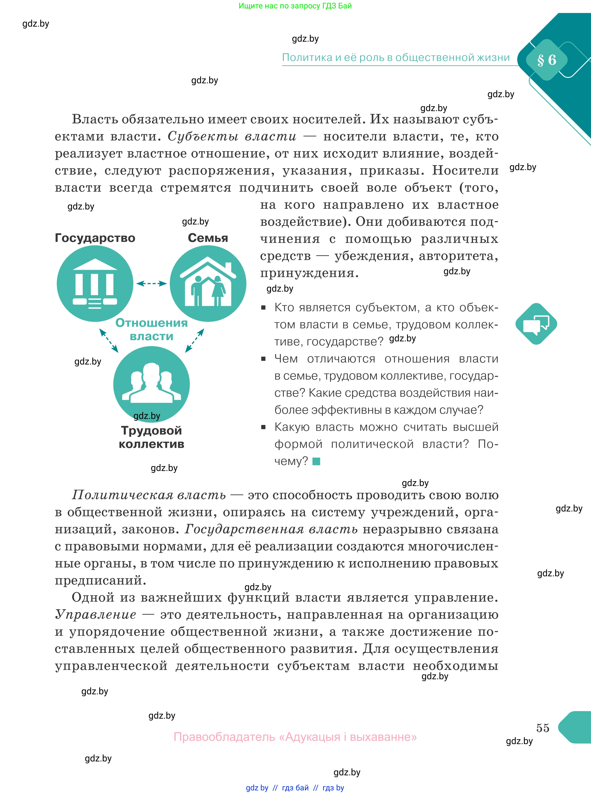 Обществоведение, 10 класс Учебник, авторы: Данилов Александр Николаевич, Полейко Елена Александровна, Кушнер Надежда Васильевна, Бернат Ирина Петровна, Безнюк Д К, Белов А А, Гречнева Е Ф, Кобяк О В, Мармашова С П, Можейко М А, Старовойтова Л В, Черченко Н В, издательство Адукацыя i выхаванне, Минск, 2020, страница 55