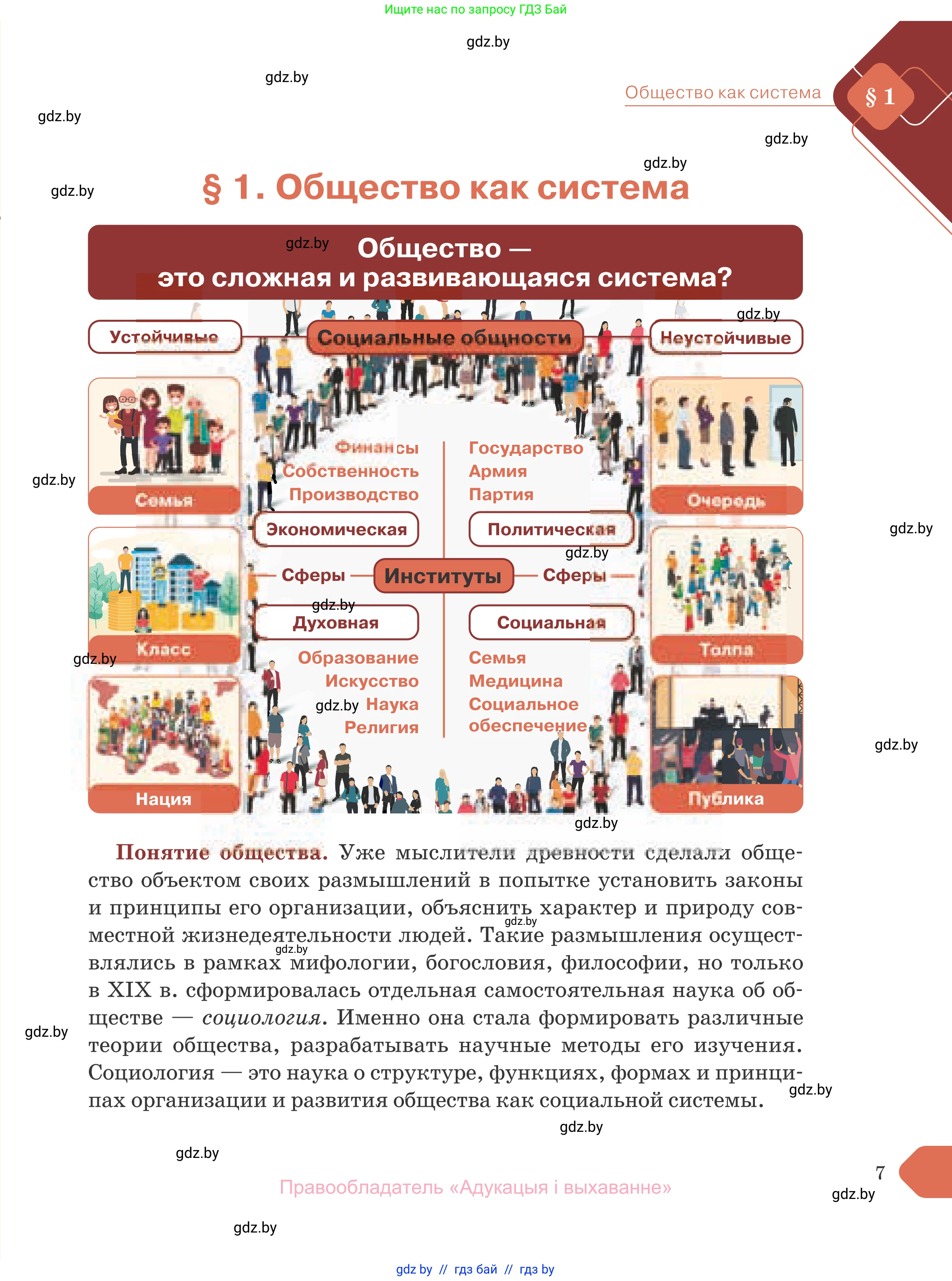 Обществоведение, 10 класс Учебник, авторы: Данилов Александр Николаевич, Полейко Елена Александровна, Кушнер Надежда Васильевна, Бернат Ирина Петровна, Безнюк Д К, Белов А А, Гречнева Е Ф, Кобяк О В, Мармашова С П, Можейко М А, Старовойтова Л В, Черченко Н В, издательство Адукацыя i выхаванне, Минск, 2020, страница 7