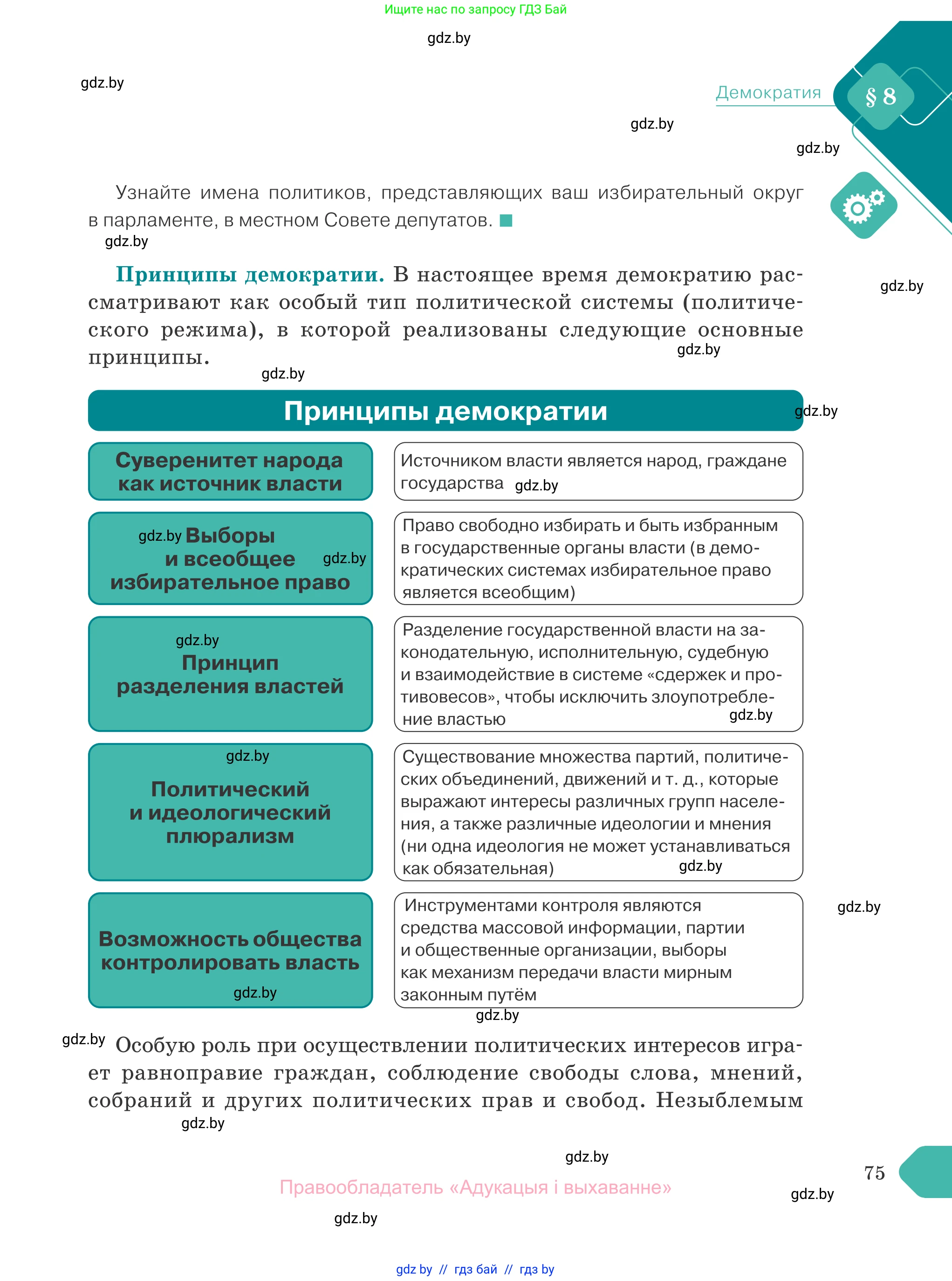 Обществоведение, 10 класс Учебник, авторы: Данилов Александр Николаевич, Полейко Елена Александровна, Кушнер Надежда Васильевна, Бернат Ирина Петровна, Безнюк Д К, Белов А А, Гречнева Е Ф, Кобяк О В, Мармашова С П, Можейко М А, Старовойтова Л В, Черченко Н В, издательство Адукацыя i выхаванне, Минск, 2020, страница 75