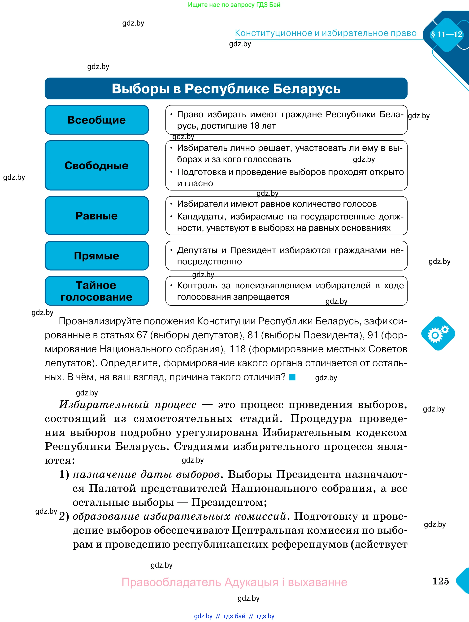 Обществоведение, 11 класс Учебник, авторы: Чуприс Ольга Ивановна, Балашенко Сергей Александрович, Денисюк Нина Павловна, Калинин С А, Киселёва Т М, Короткевич М П, Михалёва Т Н, Петоченко Т М, Побережная О Е, Подкопаев В В, Салей Е А, Шидловский А В, издательство Адукацыя i выхаванне, Минск, 2021, салатового цвета, страница 125