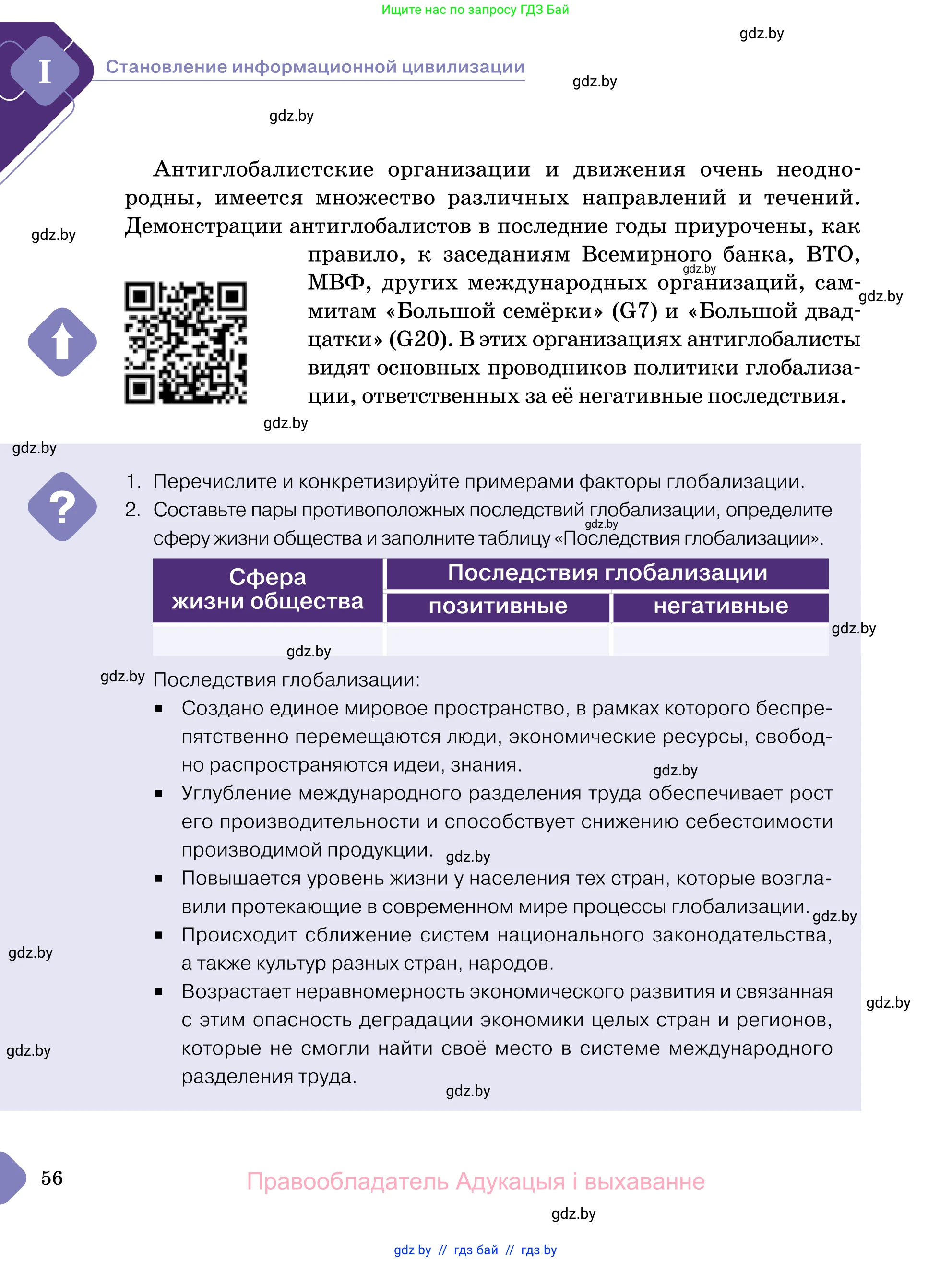 Обществоведение, 11 класс Учебник, авторы: Чуприс Ольга Ивановна, Балашенко Сергей Александрович, Денисюк Нина Павловна, Калинин С А, Киселёва Т М, Короткевич М П, Михалёва Т Н, Петоченко Т М, Побережная О Е, Подкопаев В В, Салей Е А, Шидловский А В, издательство Адукацыя i выхаванне, Минск, 2021, салатового цвета, страница 56
