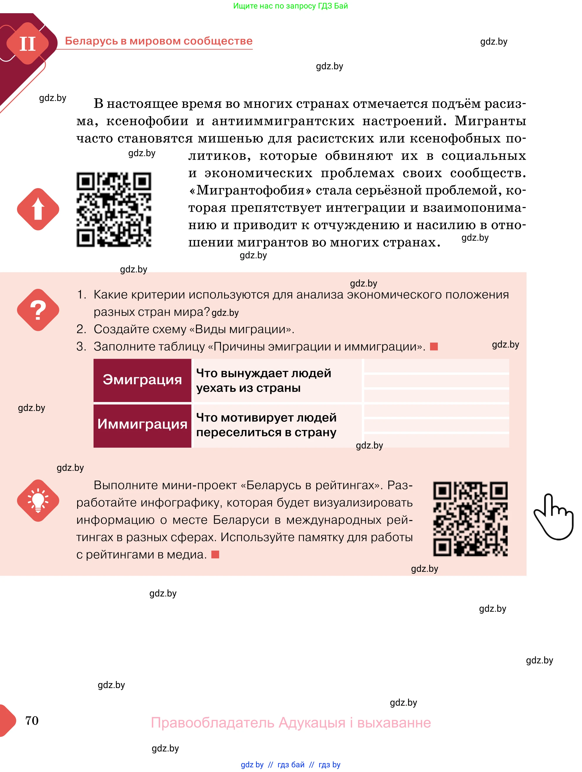 Обществоведение, 11 класс Учебник, авторы: Чуприс Ольга Ивановна, Балашенко Сергей Александрович, Денисюк Нина Павловна, Калинин С А, Киселёва Т М, Короткевич М П, Михалёва Т Н, Петоченко Т М, Побережная О Е, Подкопаев В В, Салей Е А, Шидловский А В, издательство Адукацыя i выхаванне, Минск, 2021, салатового цвета, страница 70