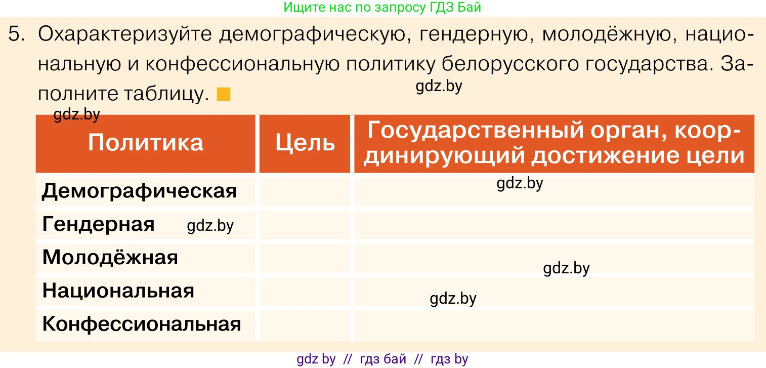 Обществоведение, 11 класс Учебник, авторы: Чуприс Ольга Ивановна, Балашенко Сергей Александрович, Денисюк Нина Павловна, Калинин С А, Киселёва Т М, Короткевич М П, Михалёва Т Н, Петоченко Т М, Побережная О Е, Подкопаев В В, Салей Е А, Шидловский А В, издательство Адукацыя i выхаванне, Минск, 2021, салатового цвета, страница 207, номер 5, Условие