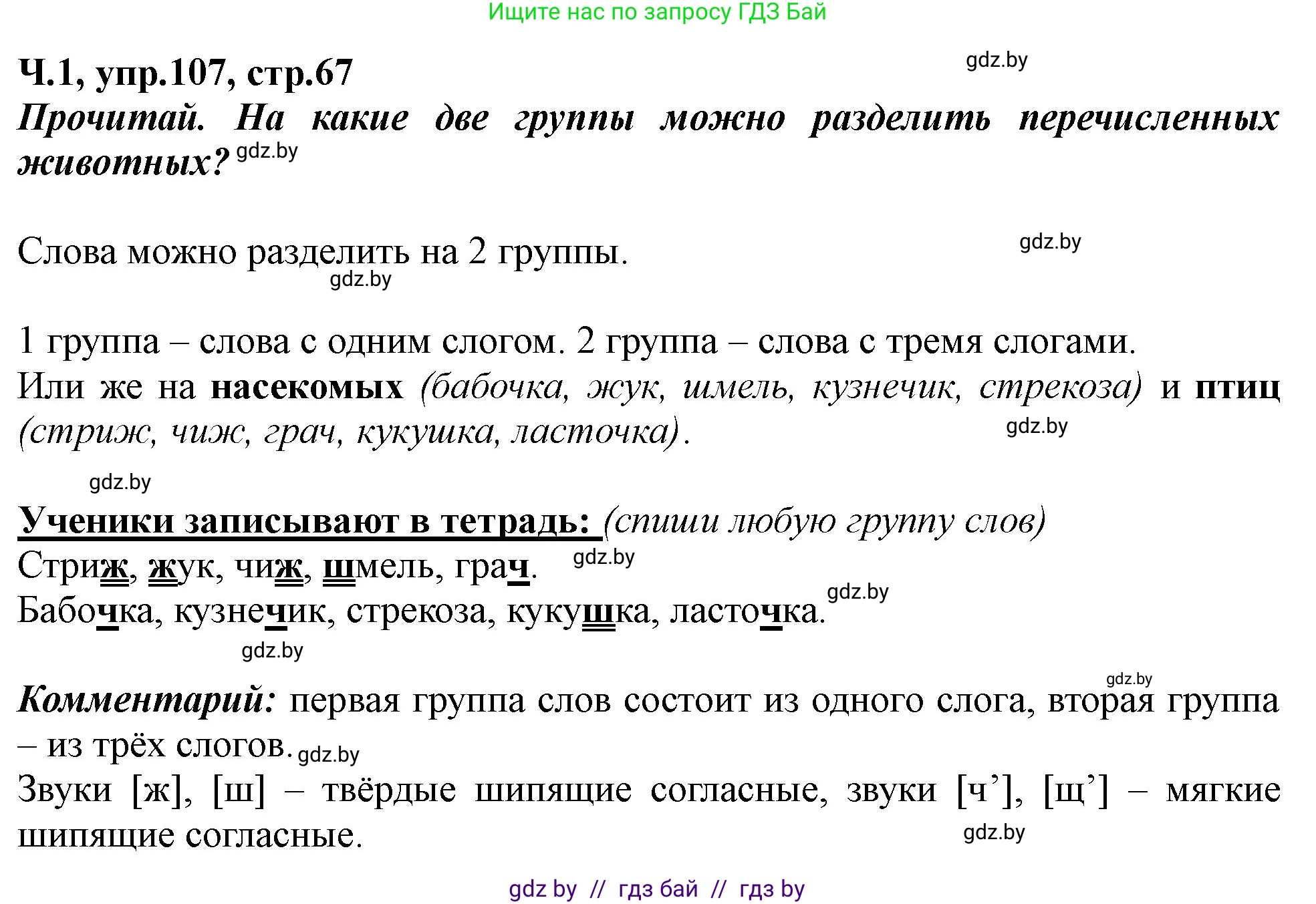 Русский язык, 2 класс Учебник, авторы: Гулецкая Елена Алексеевна, Федорович Галина Михайловна, издательство Национальный институт образования, Минск, 2022, коричневого цвета, Часть 1, страница 67, номер 107, Решение