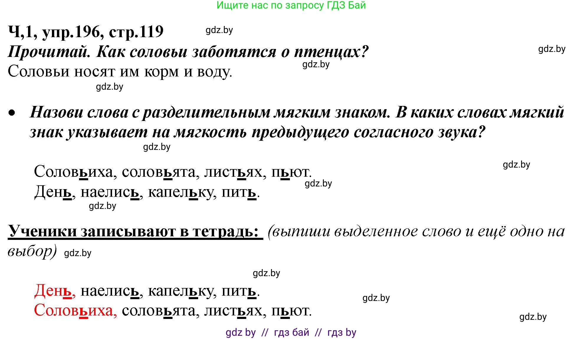 Русский язык, 2 класс Учебник, авторы: Гулецкая Елена Алексеевна, Федорович Галина Михайловна, издательство Национальный институт образования, Минск, 2022, коричневого цвета, Часть 1, страница 119, номер 196, Решение