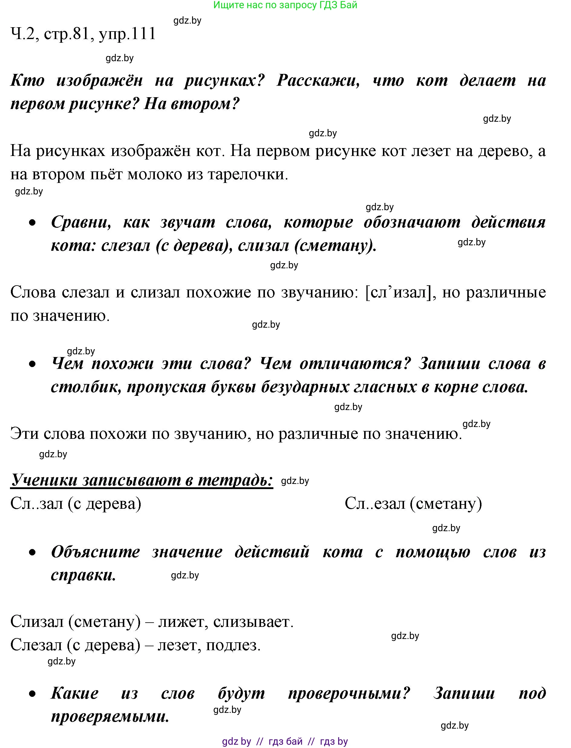 Русский язык, 2 класс Учебник, авторы: Гулецкая Елена Алексеевна, Федорович Галина Михайловна, издательство Национальный институт образования, Минск, 2022, коричневого цвета, Часть 2, страница 81, номер 111, Решение