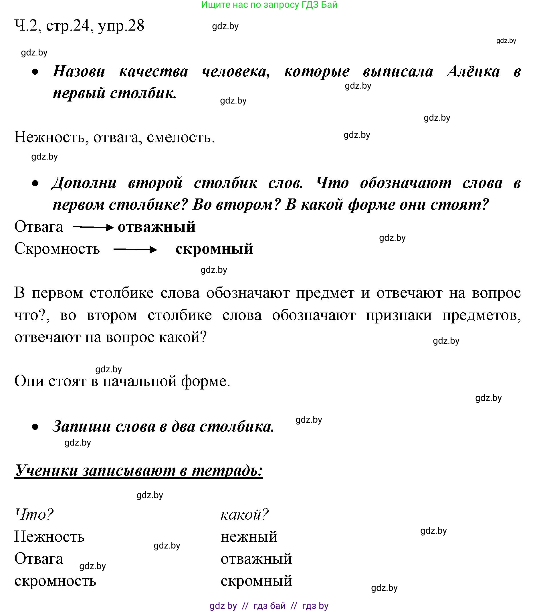 Русский язык, 2 класс Учебник, авторы: Гулецкая Елена Алексеевна, Федорович Галина Михайловна, издательство Национальный институт образования, Минск, 2022, коричневого цвета, Часть 2, страница 24, номер 28, Решение